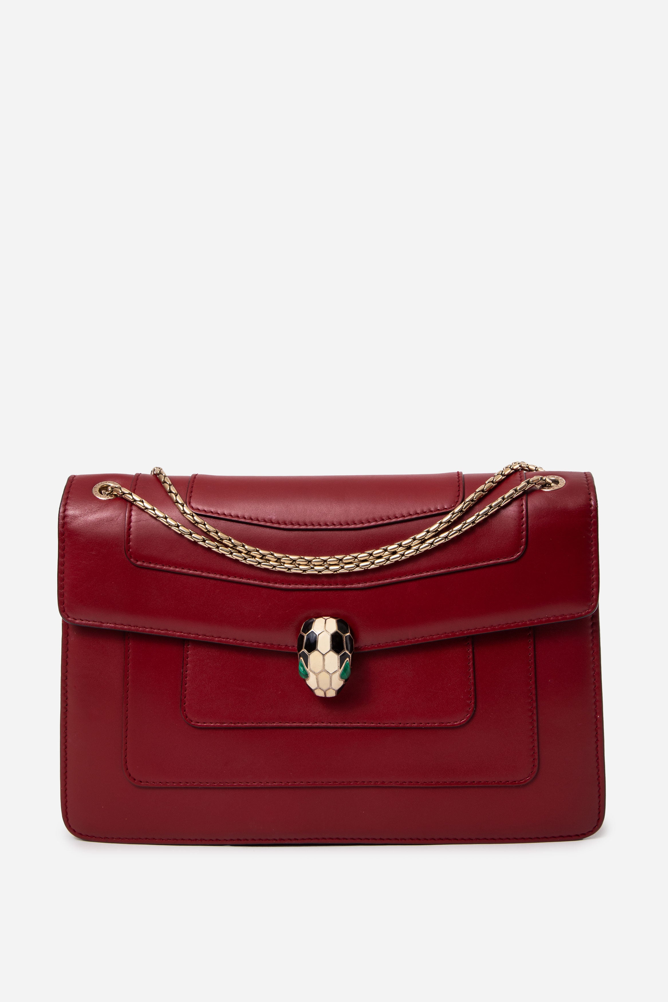 BVLGARI Red Leather Medium Serpenti Forever Shoulder Bag
