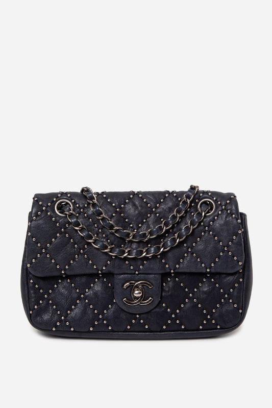 Pre-Owned Chanel 2014 Navy Clafskin Studded Flap Bag