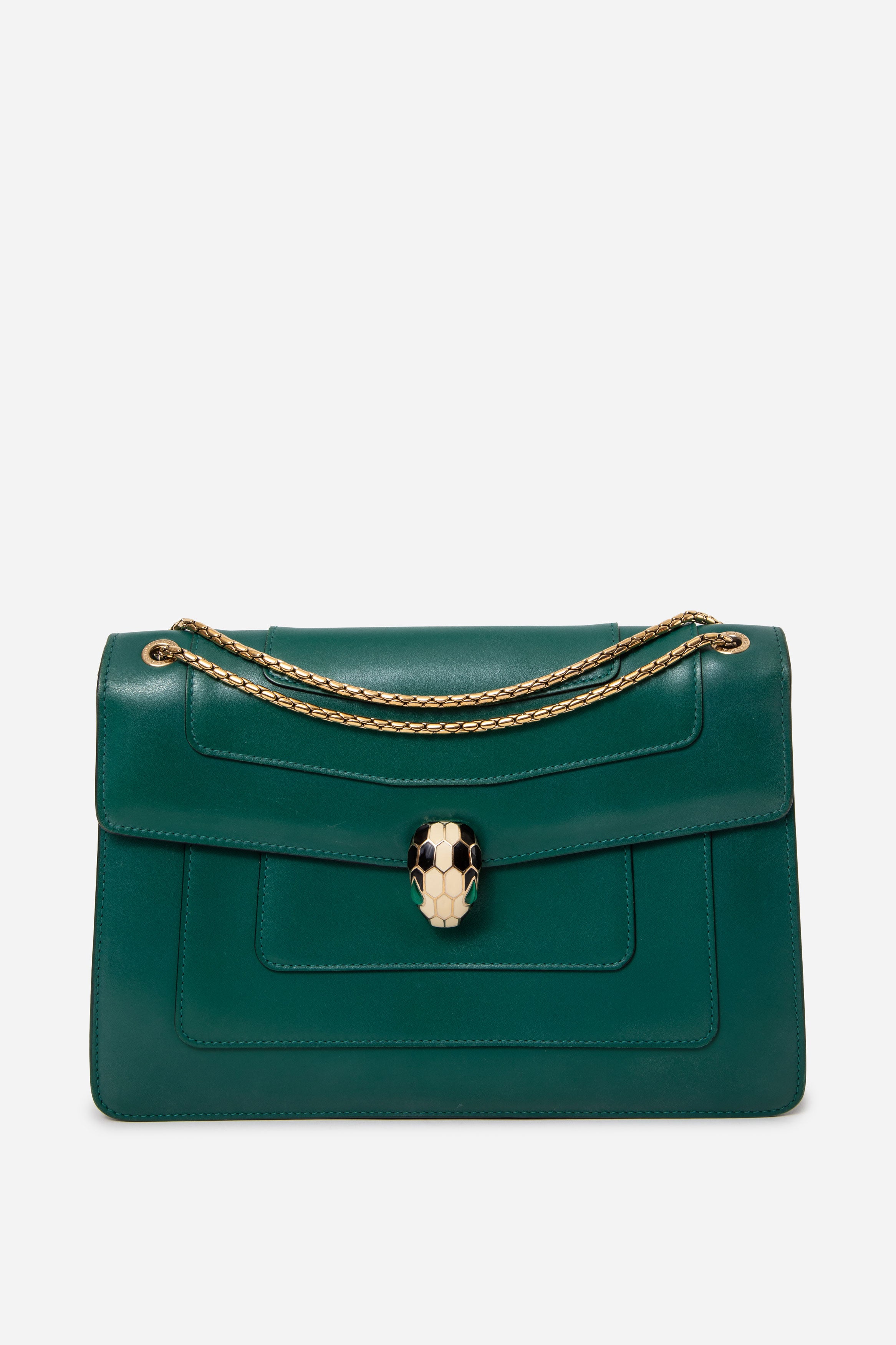 BVLGARI Green Leather Medium Serpenti Forever Shoulder Bag