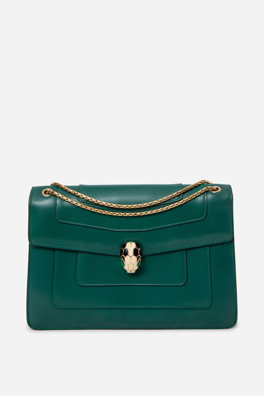 BVLGARI Green Leather Medium Serpenti Forever Shoulder Bag