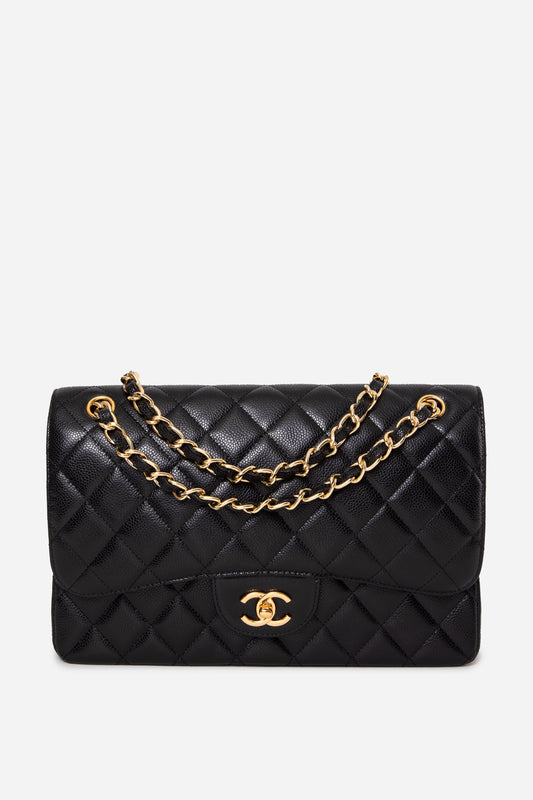Pre-Owned Chanel 2011-2012 Large Black Caviar Classic Double Flap
