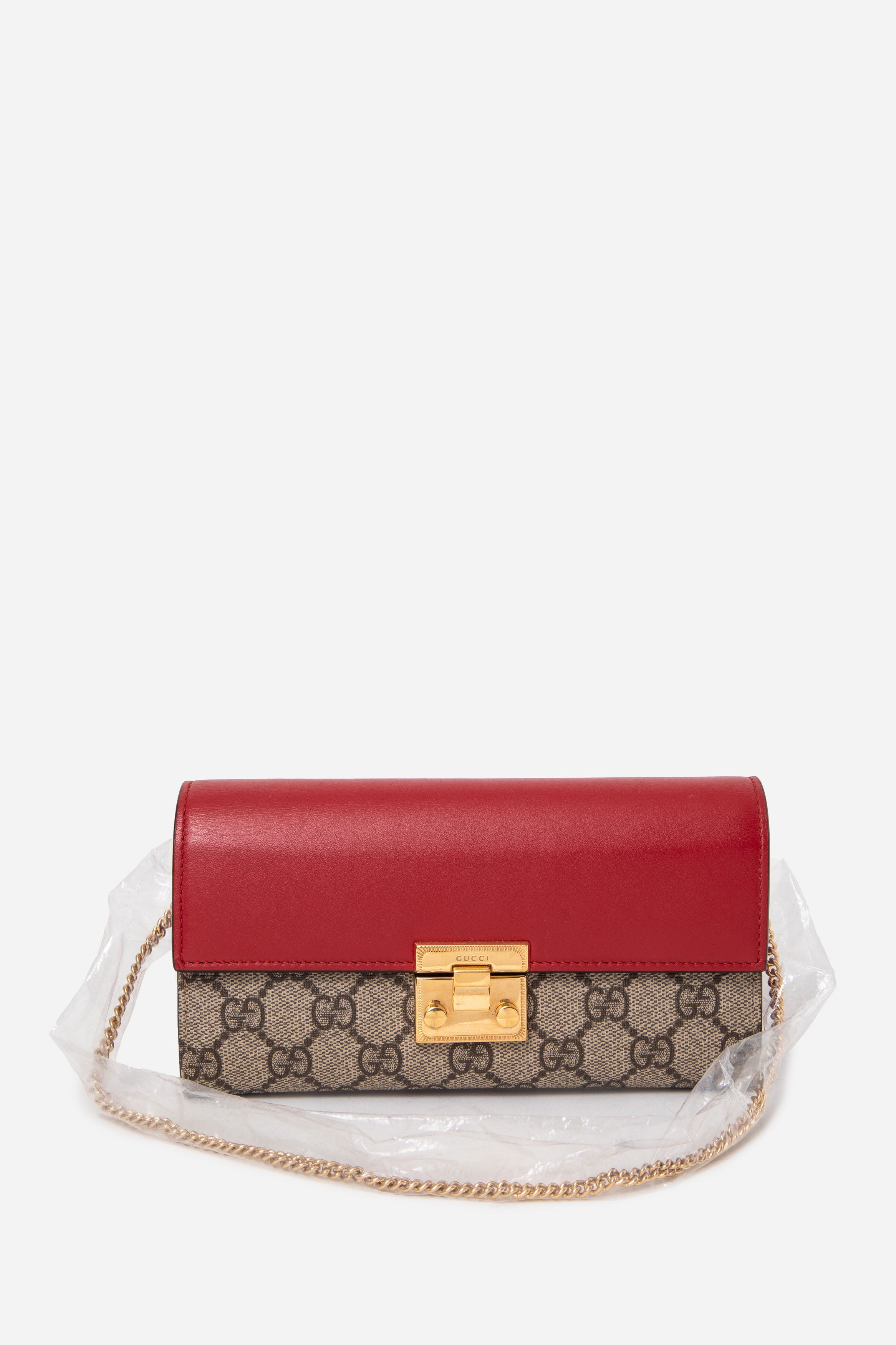 Gucci Leather/Canvas Padlock Wallet On Chain