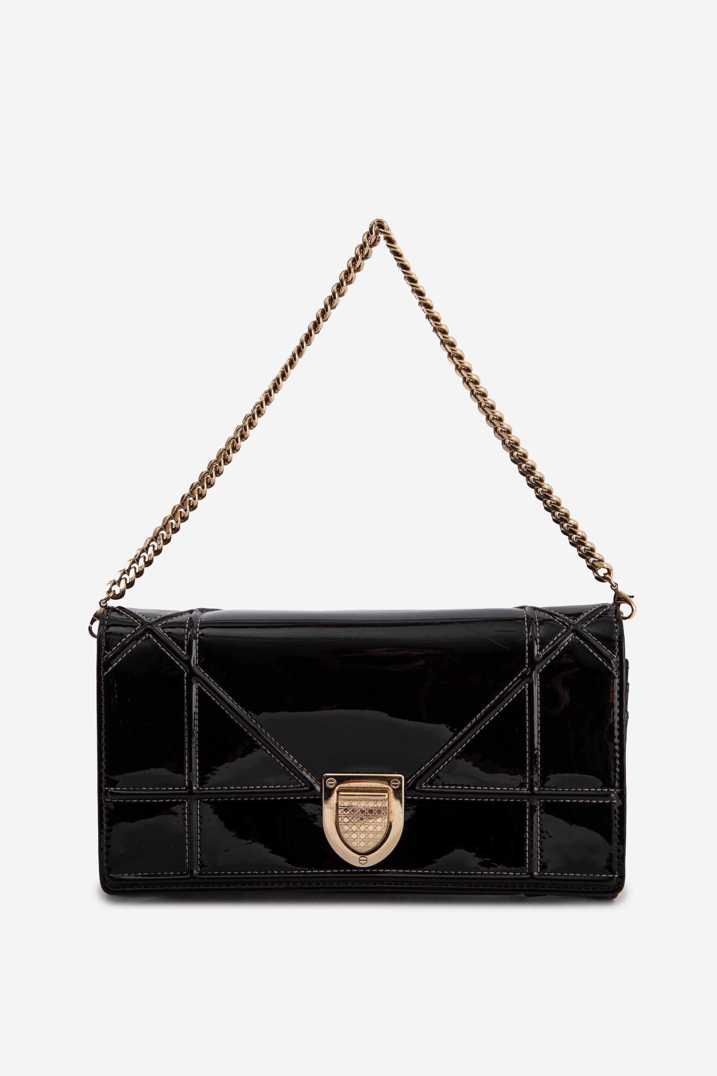 Dior 2015 Black Patent Diorama Chain Pouch