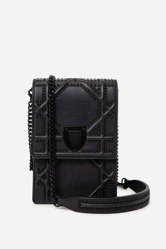 Christian Dior 2018 Black Matte Calfskin Studded Vertical Diorama Crossbody Bag