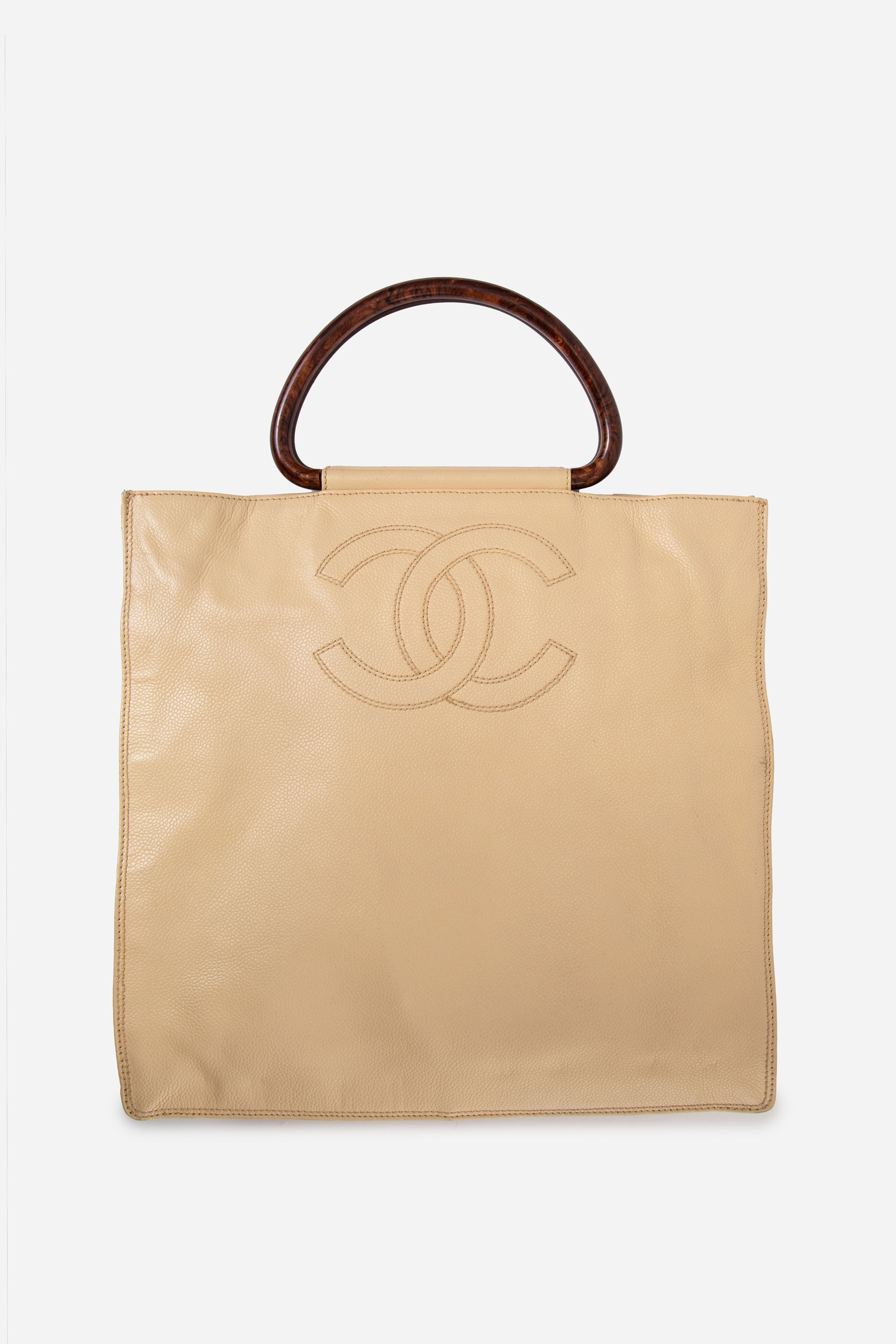 Pre-Owned Chanel 2000-2002 Beige Wood Handle Handbag
