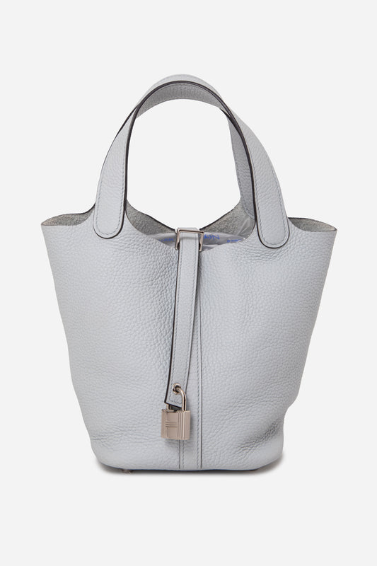 Hermès 2021 Blue Pale Clemence Leather Picotin 18
