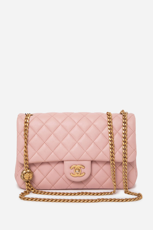 Pre-owned Chanel 2023 Lambskin Pink Sweet Camellia Chain Flap Bag