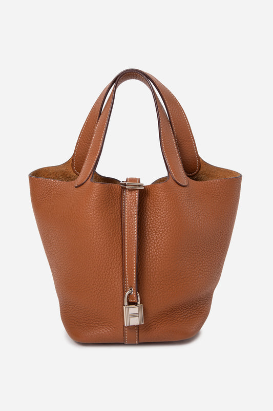 Hermès 2016 Gold Clemence Leather Picotin 18 Handbag