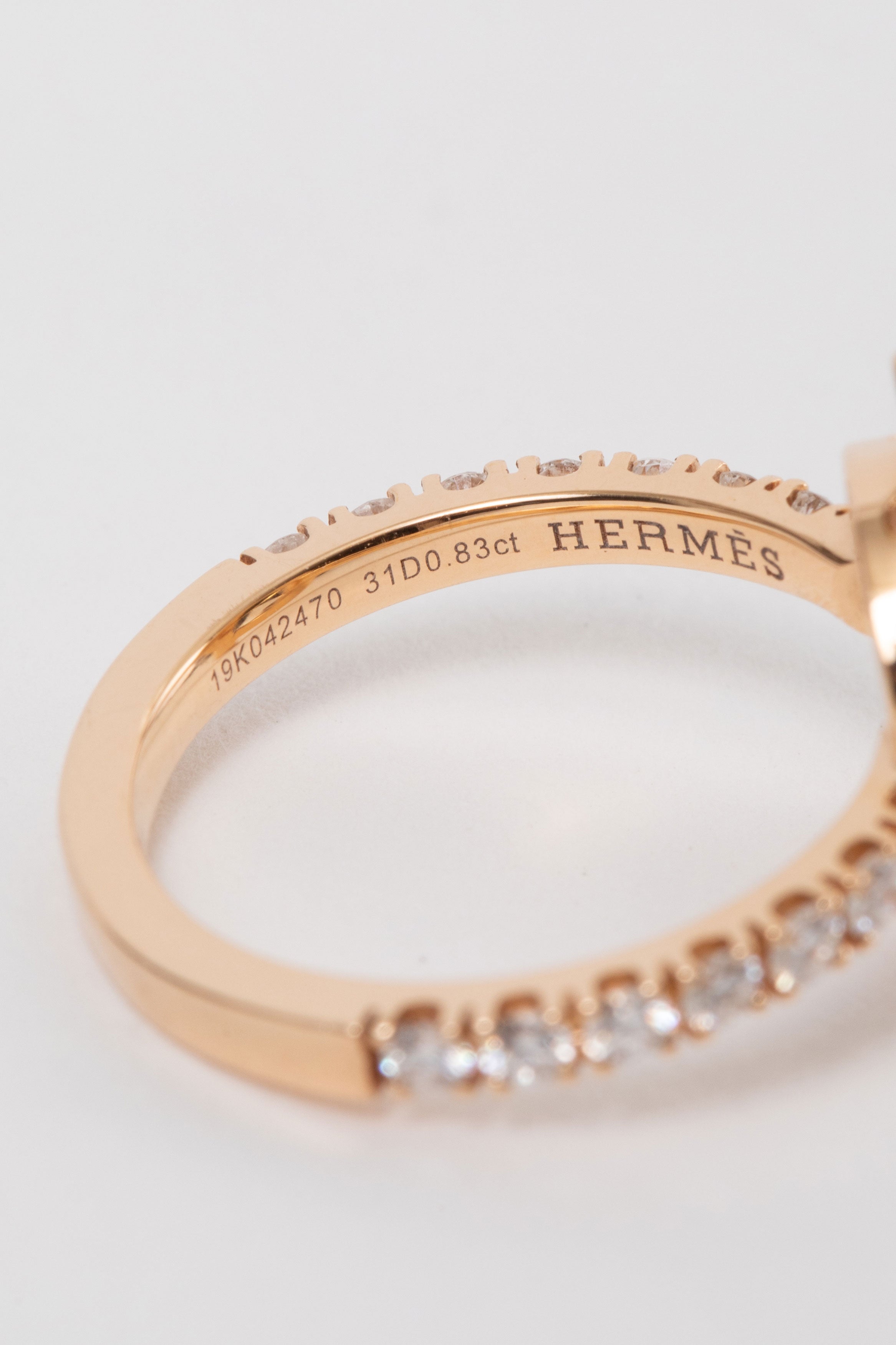 Hermes 18K Rose Gold Diamond Finesse Ring Size 52