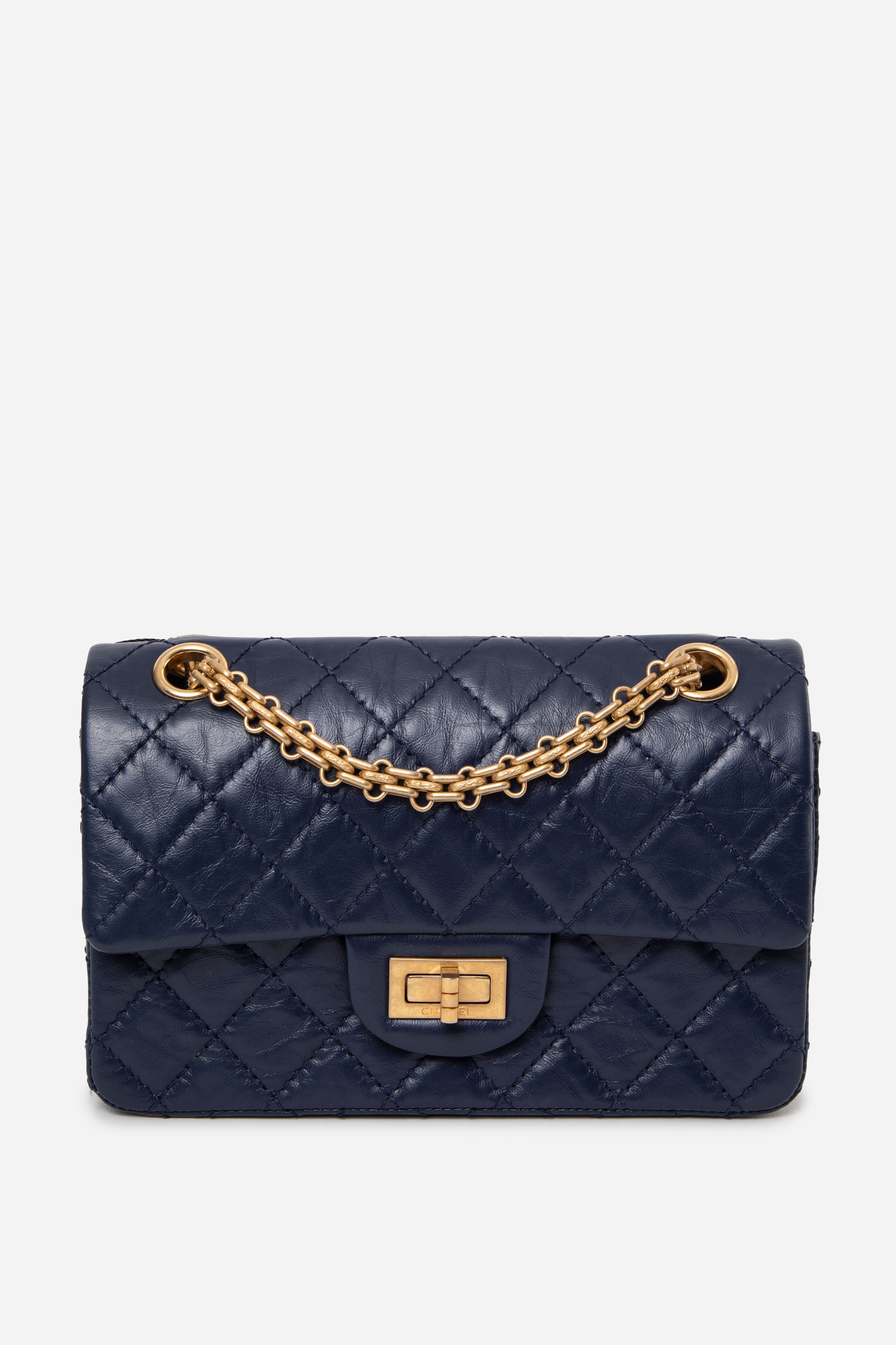 Pre-Owned Chanel 2020 Navy Aged Calfskin Quilted 2.55 Reissue Mini Flap Bag