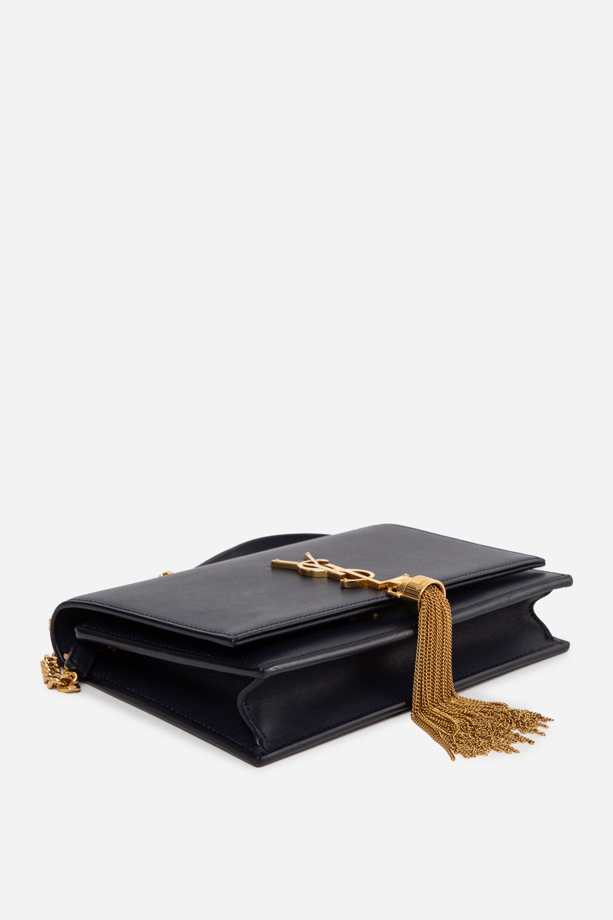 Saint Laurent Navy Smooth Calfskin Kate Tassel Wallet On Chain