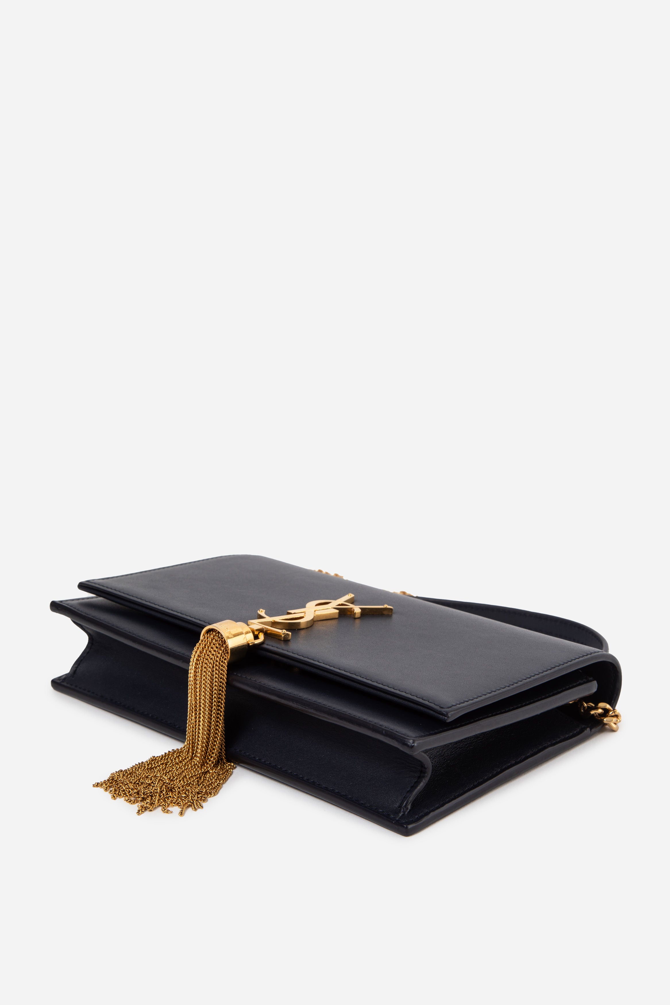 Saint Laurent Navy Smooth Calfskin Kate Tassel Wallet On Chain