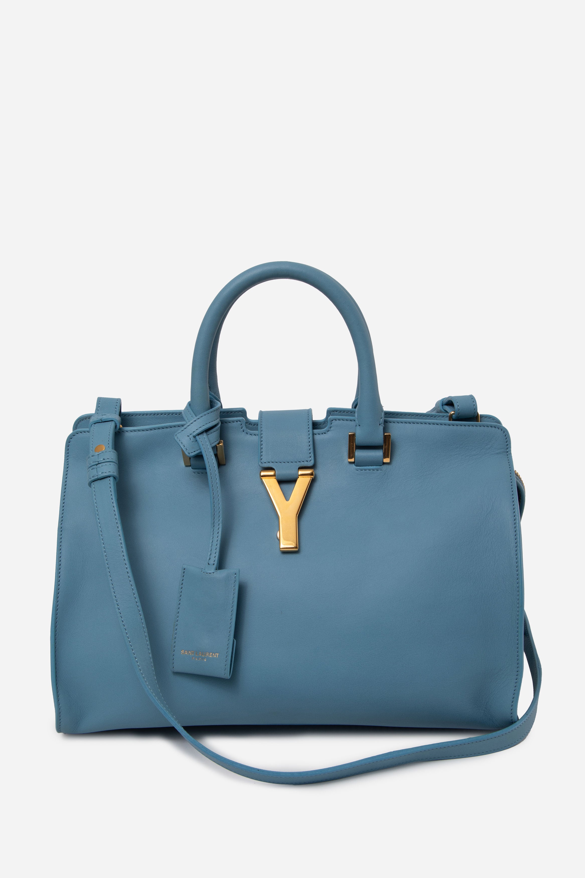 Saint Laurent Calfskin Small Classic Y Cabas Top handle With Strap Blue