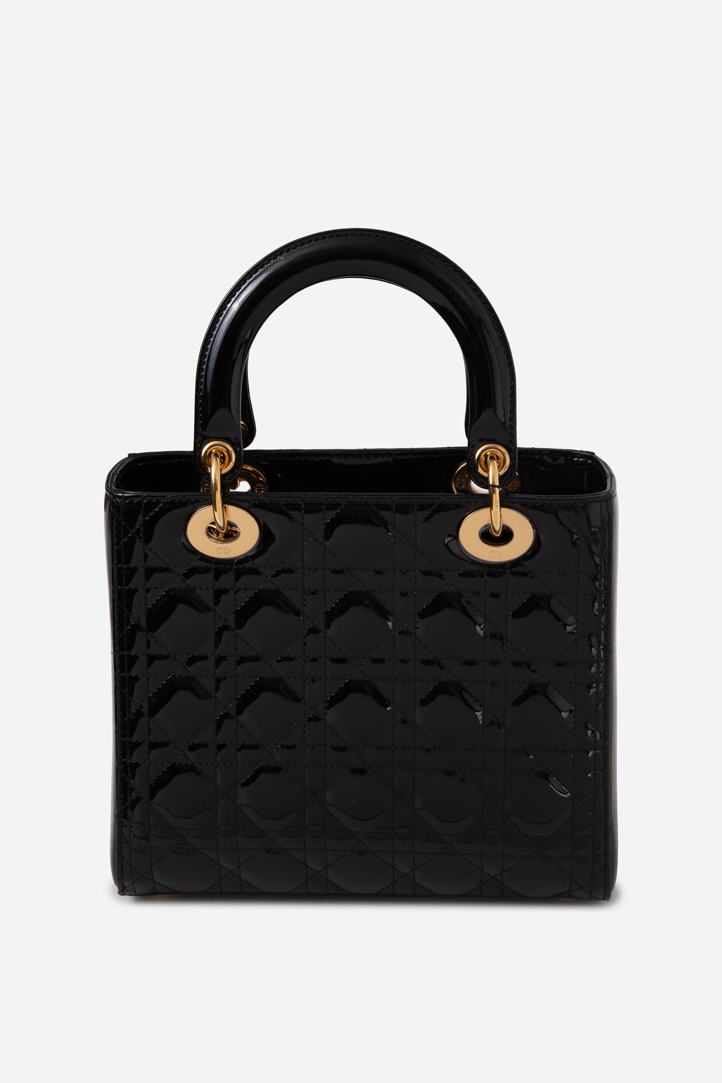 Christian Dior 2011 Black Medium Patent Lady Dior With Strap