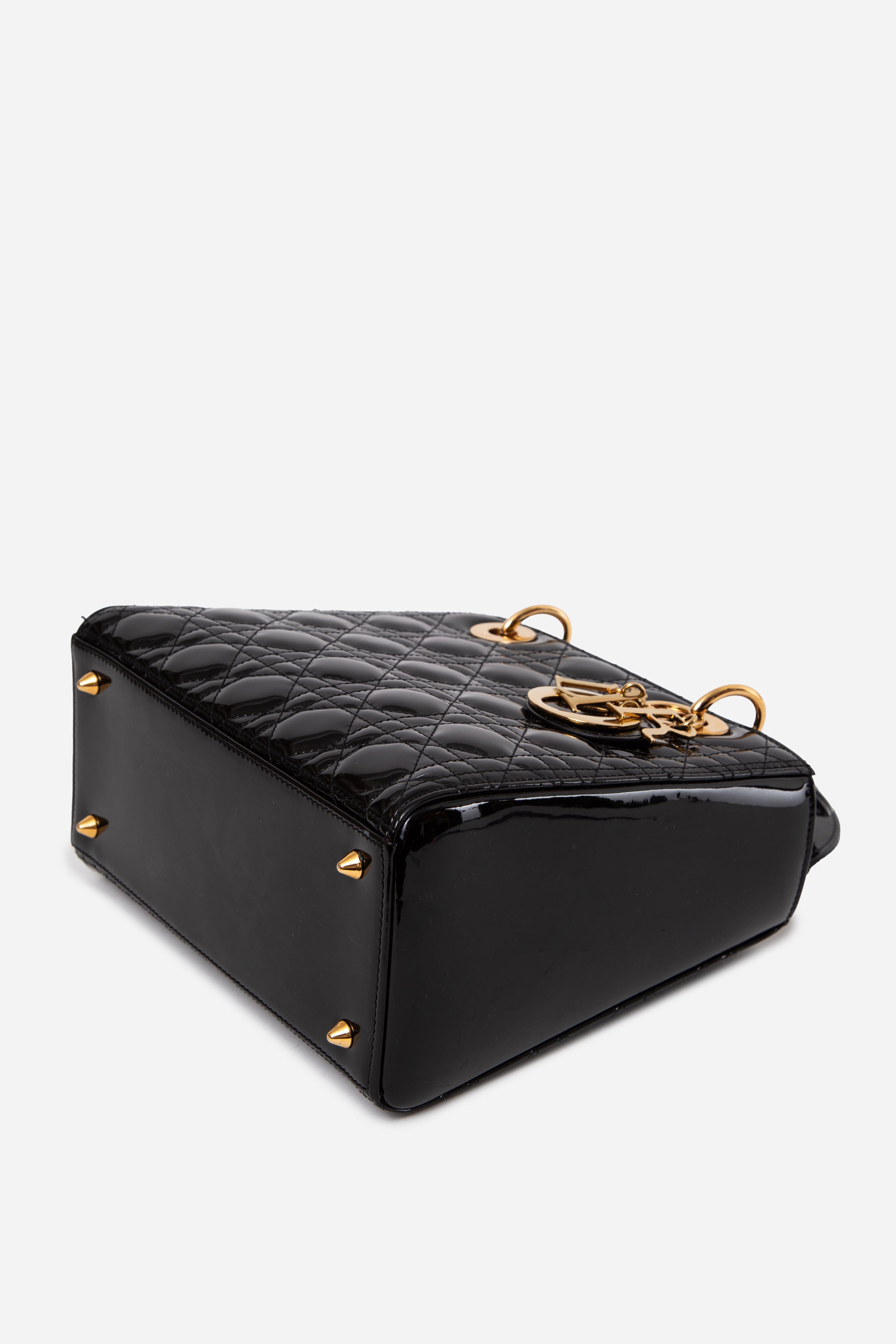 Christian Dior 2011 Black Medium Patent Lady Dior With Strap