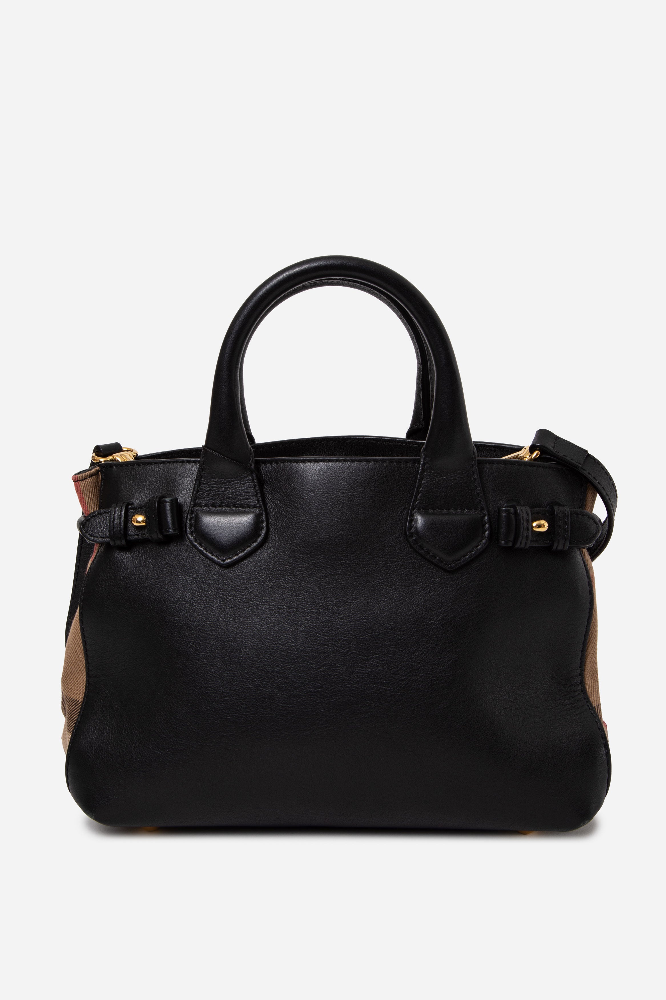 Burberry Black Calfskin/Canvas Small Banner Top Handle With Strap