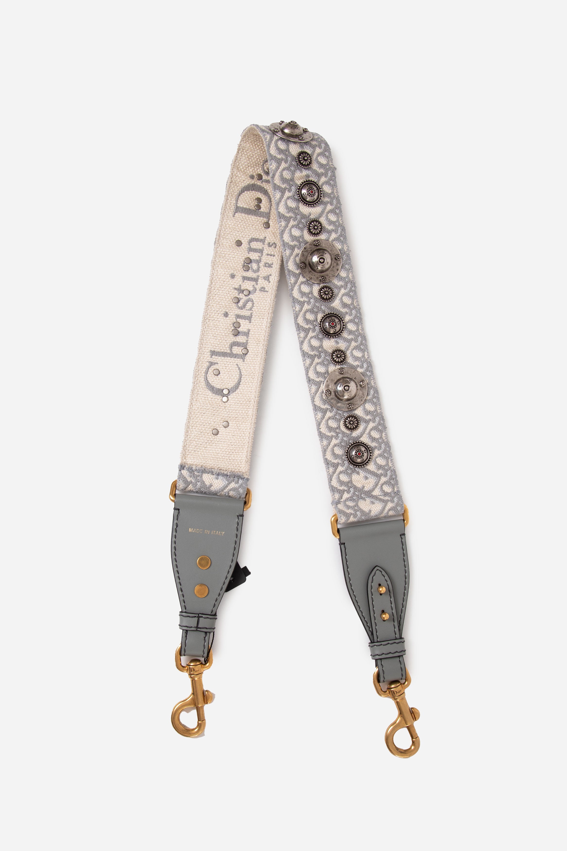 Dior Grey Oblique Studded Shoulder Strap