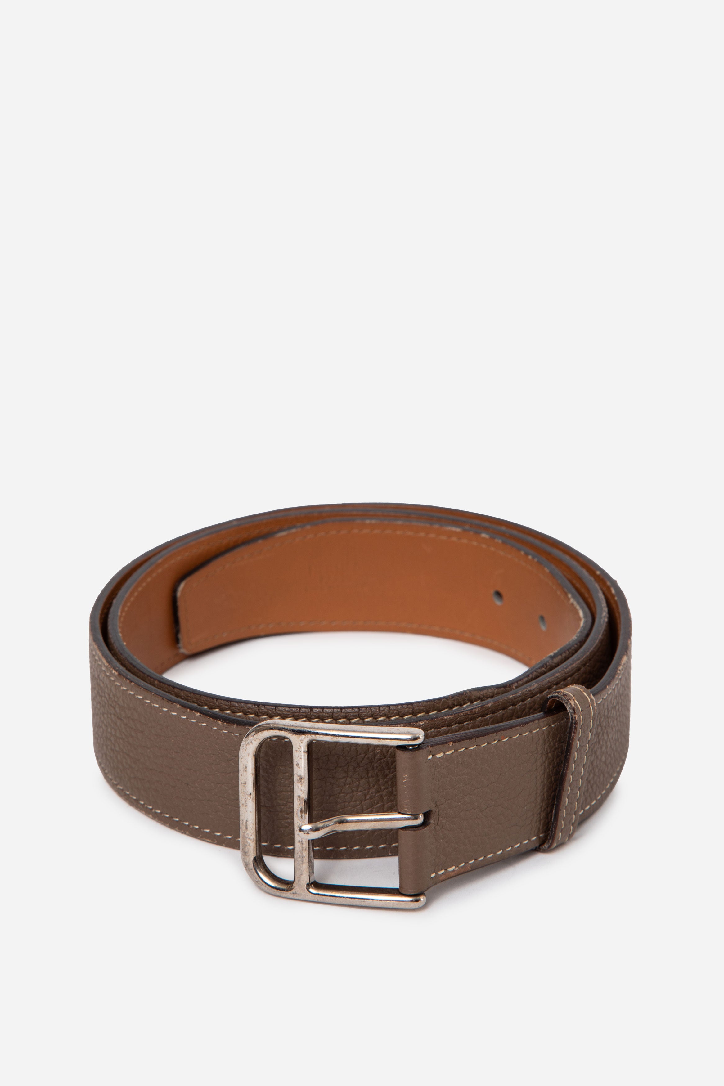 Herme Calfskin Leather Etoupe Belt #95