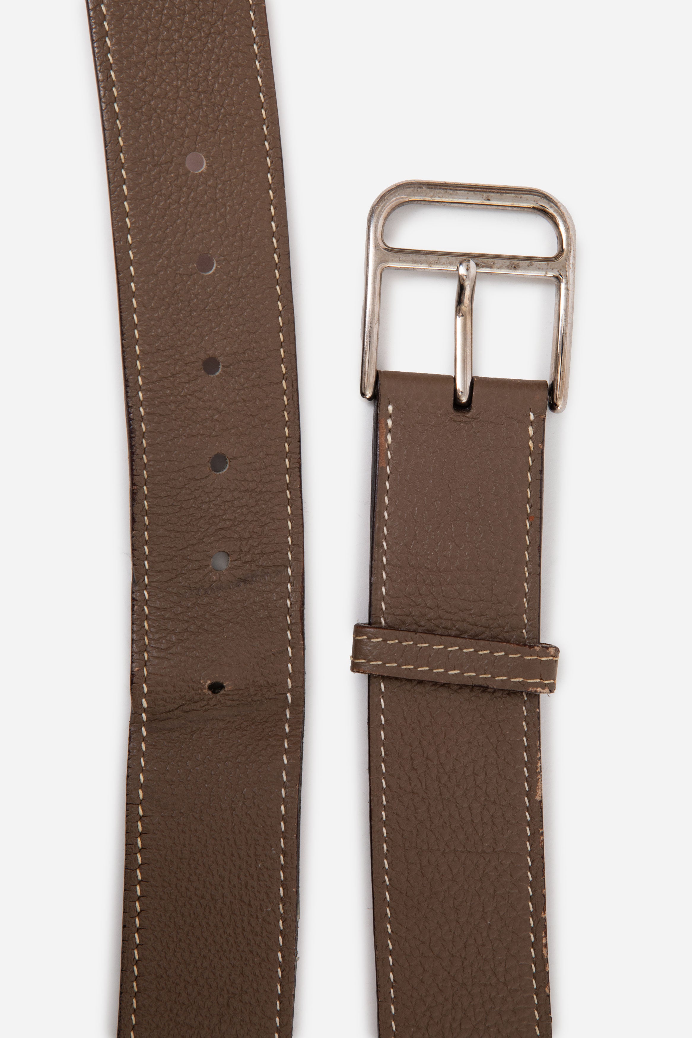 Herme Calfskin Leather Etoupe Belt #95