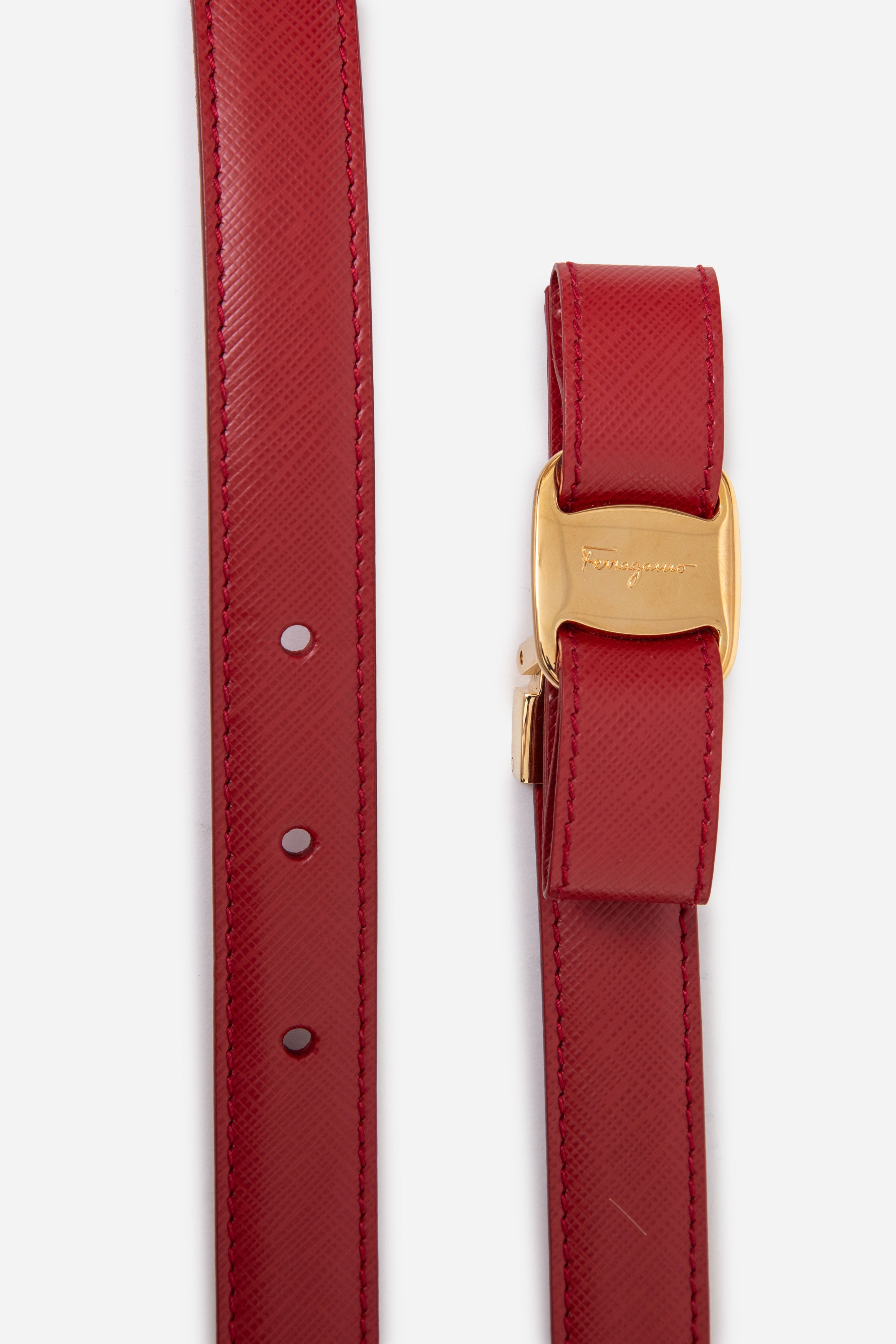 Salvatore Ferragamo Red Leather Bow Belt 100cm