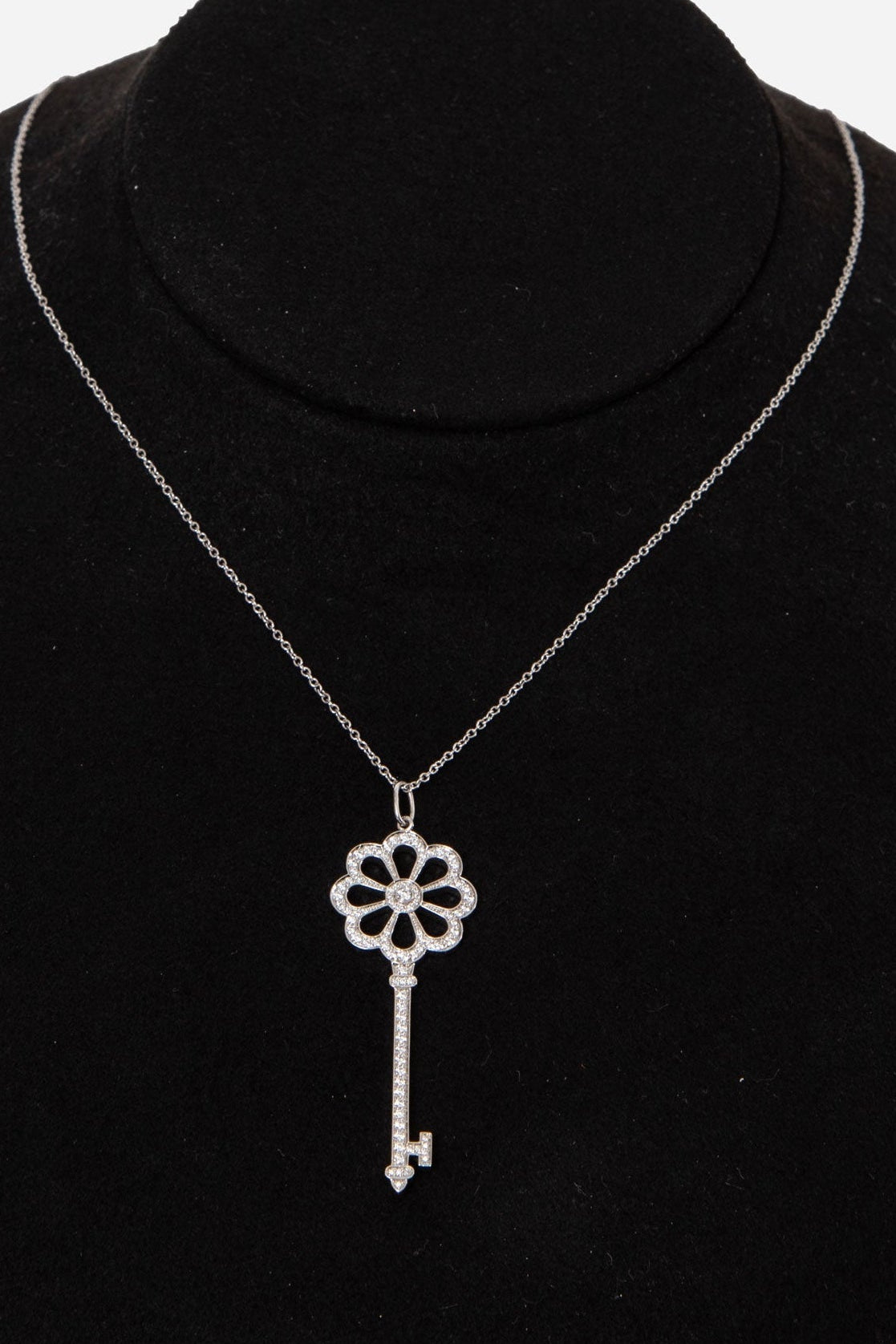 Tiffany & Co. Bloom Key Diamond Platinum Pendant With Platinum Chain Necklace