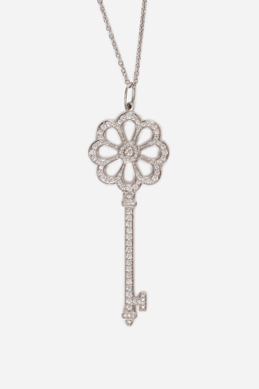 Tiffany & Co. Bloom Key Diamond Platinum Pendant With Platinum Chain Necklace