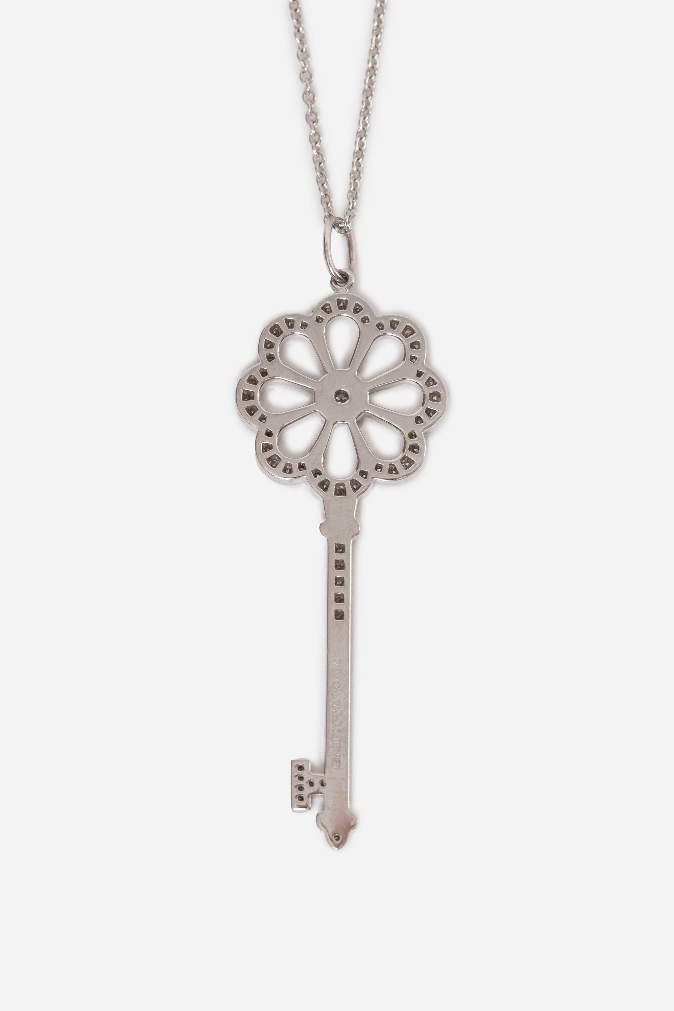 Tiffany & Co. Bloom Key Diamond Platinum Pendant With Platinum Chain Necklace