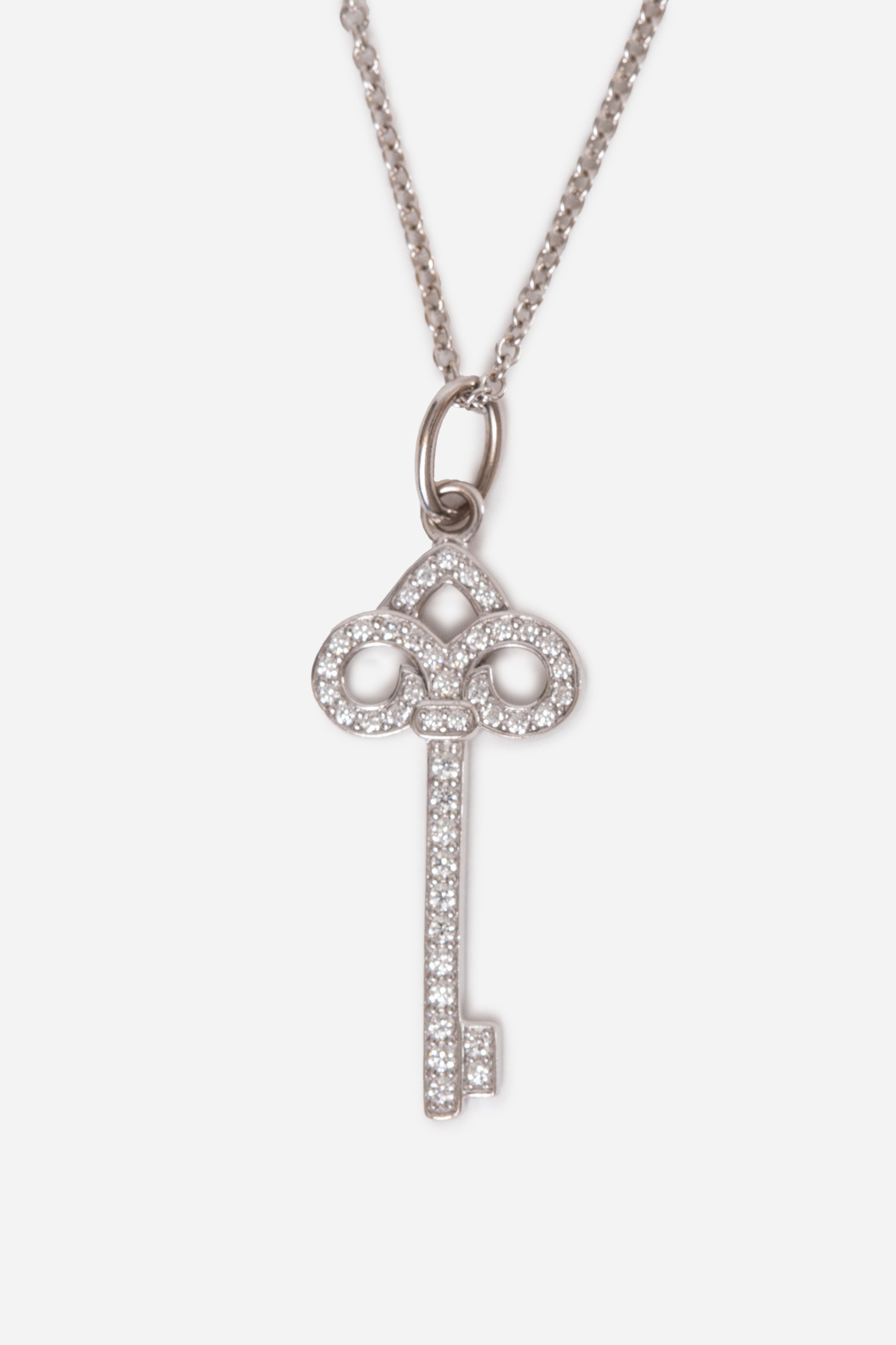 Tiffany & Co. Fleur de Lis Diamond Key AU750 White Gold With Chain