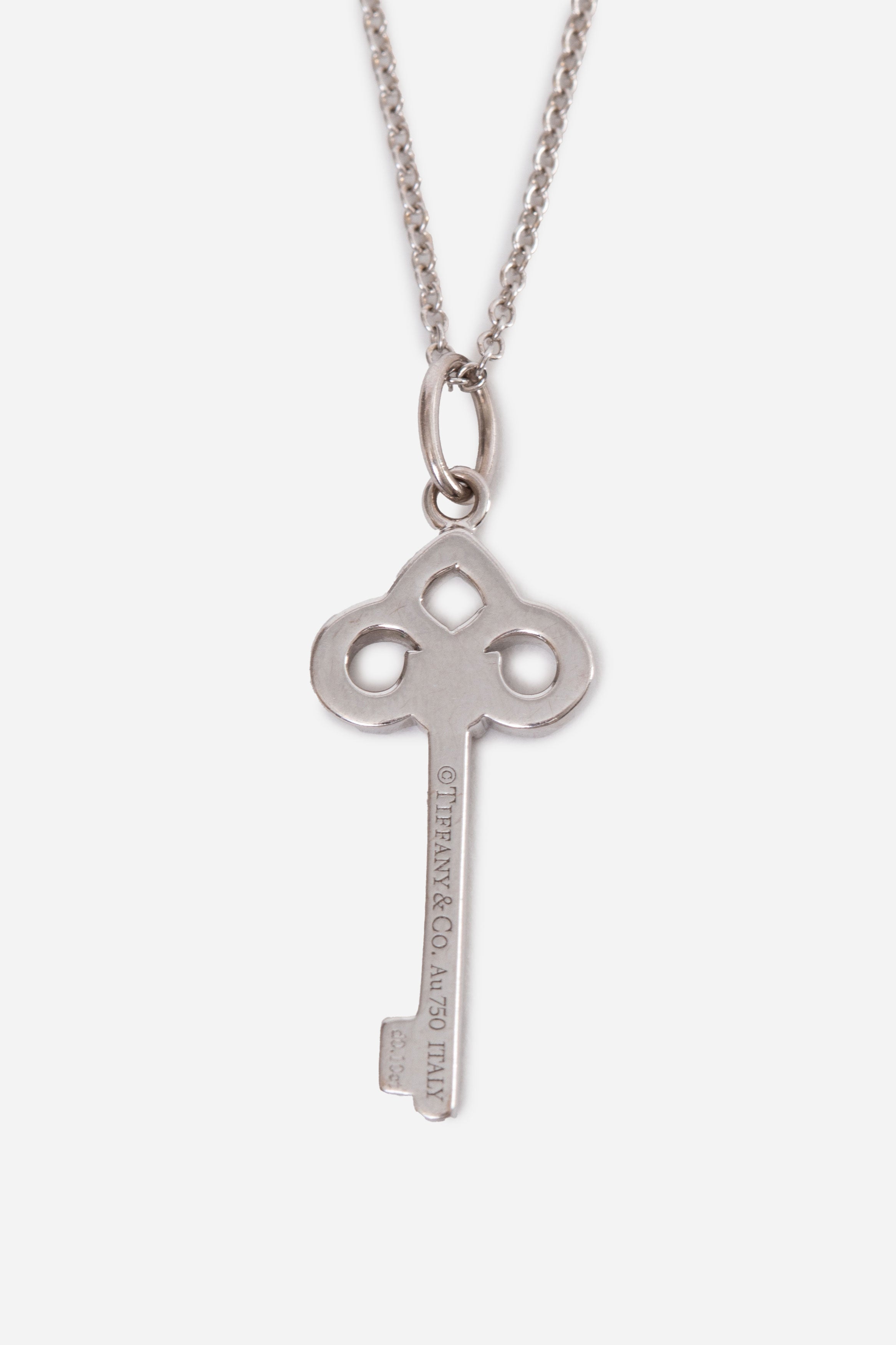 Tiffany & Co. Fleur de Lis Diamond Key AU750 White Gold With Chain