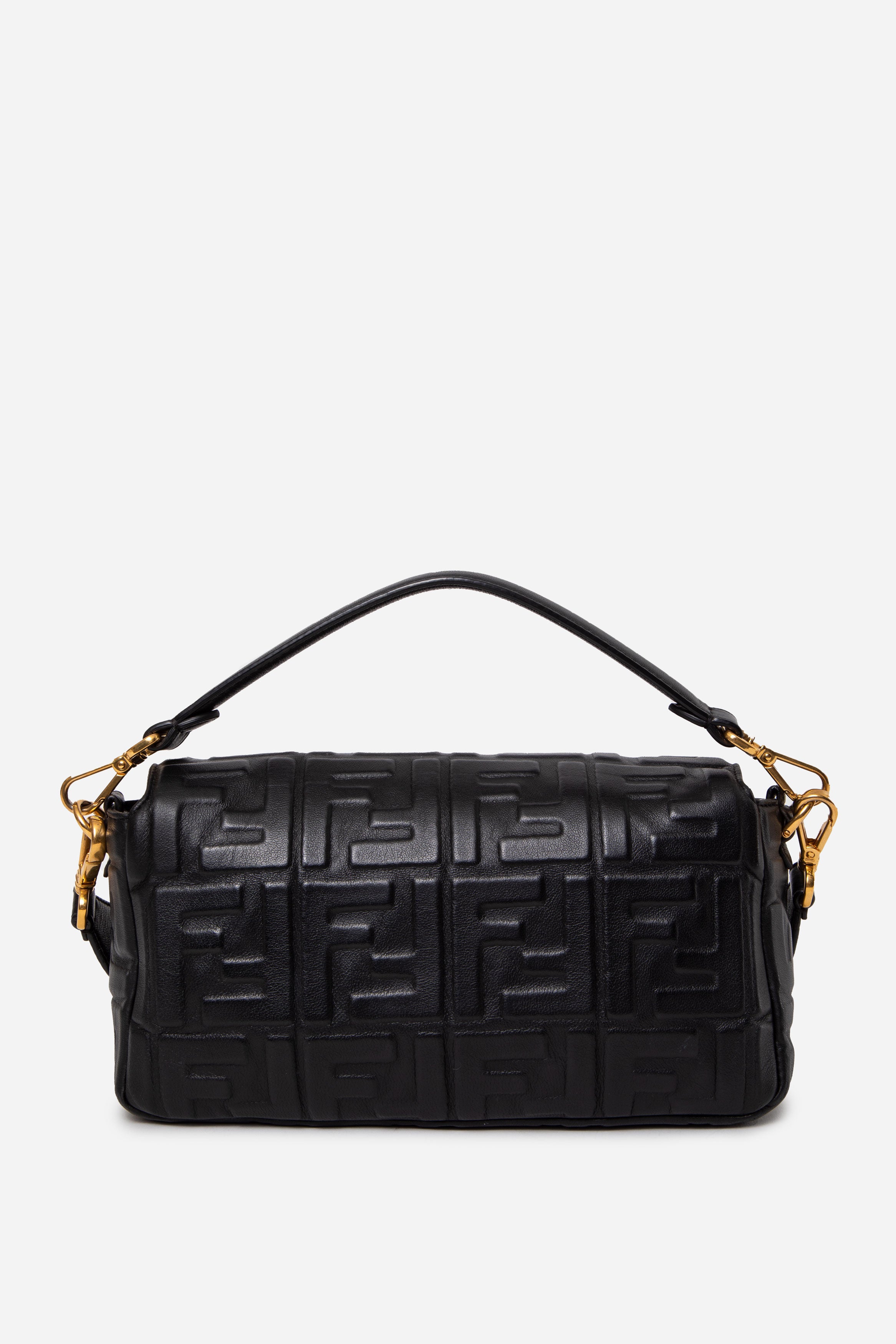 Fendi Black Nappa FF Embossed Large Baguette