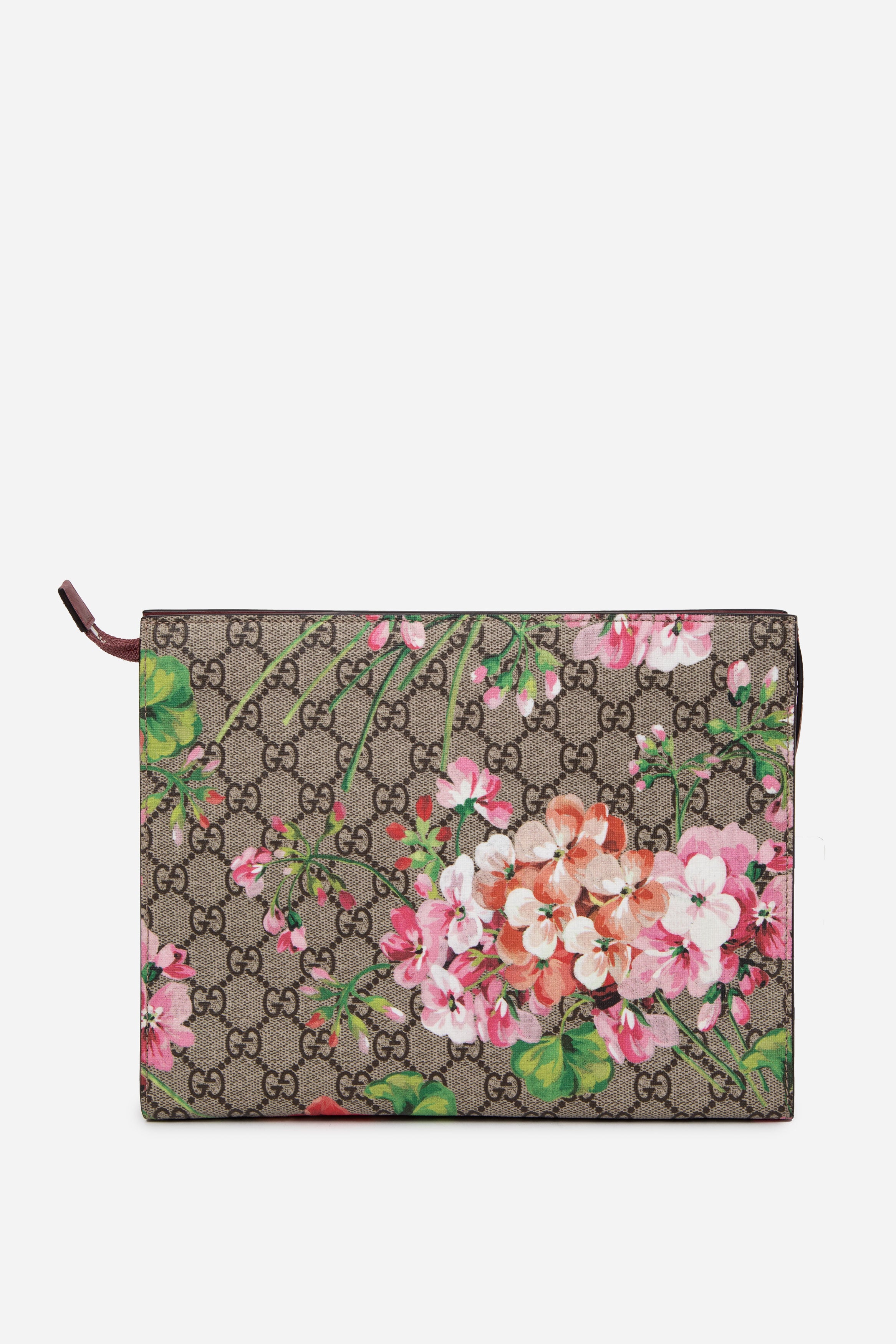 Gucci Multicolor GG Supreme Blooms Printed Canvas and Leather Pouch