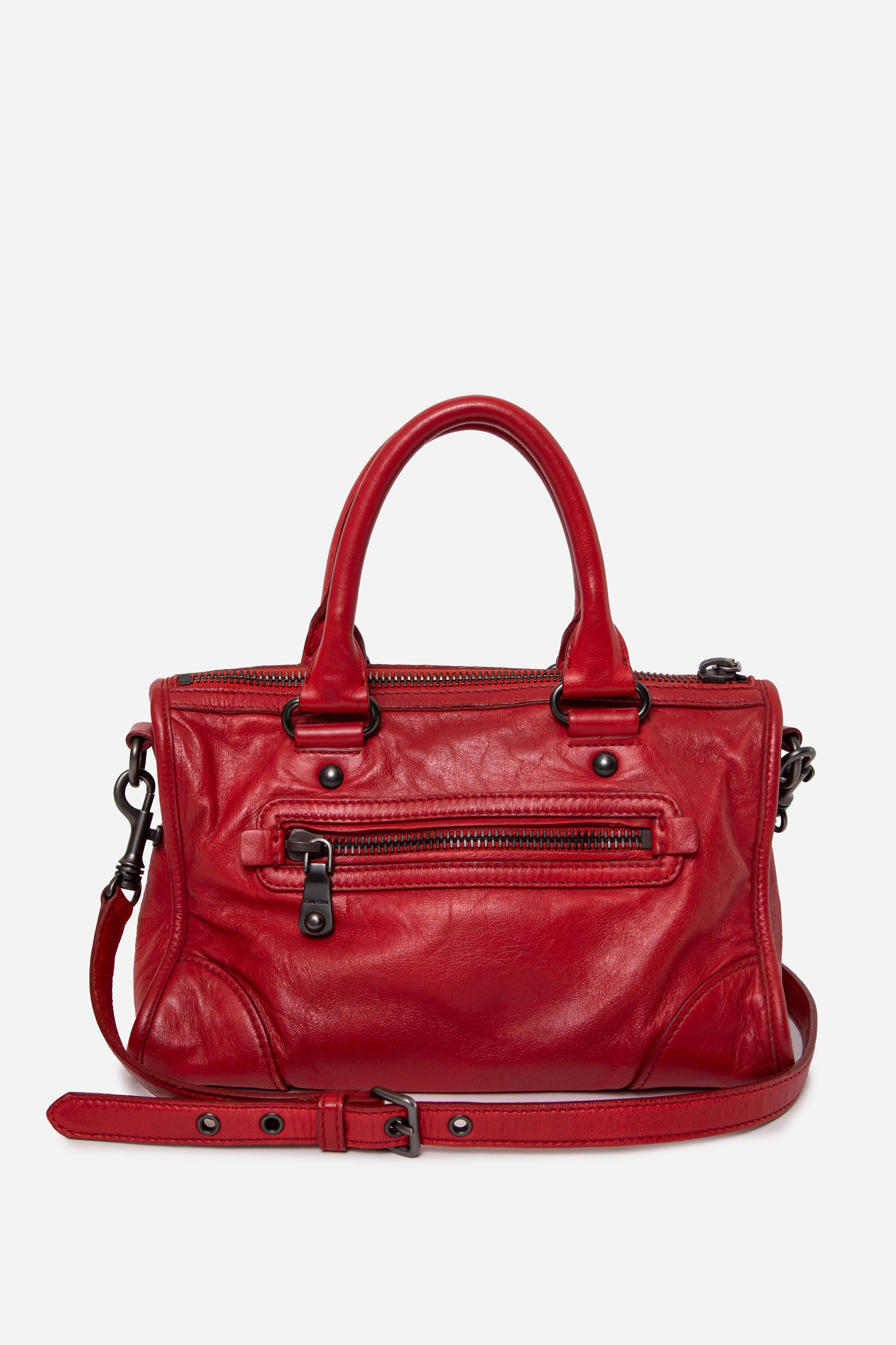 Miu Miu Red Leather Vitello Shoulder Bag W/strap