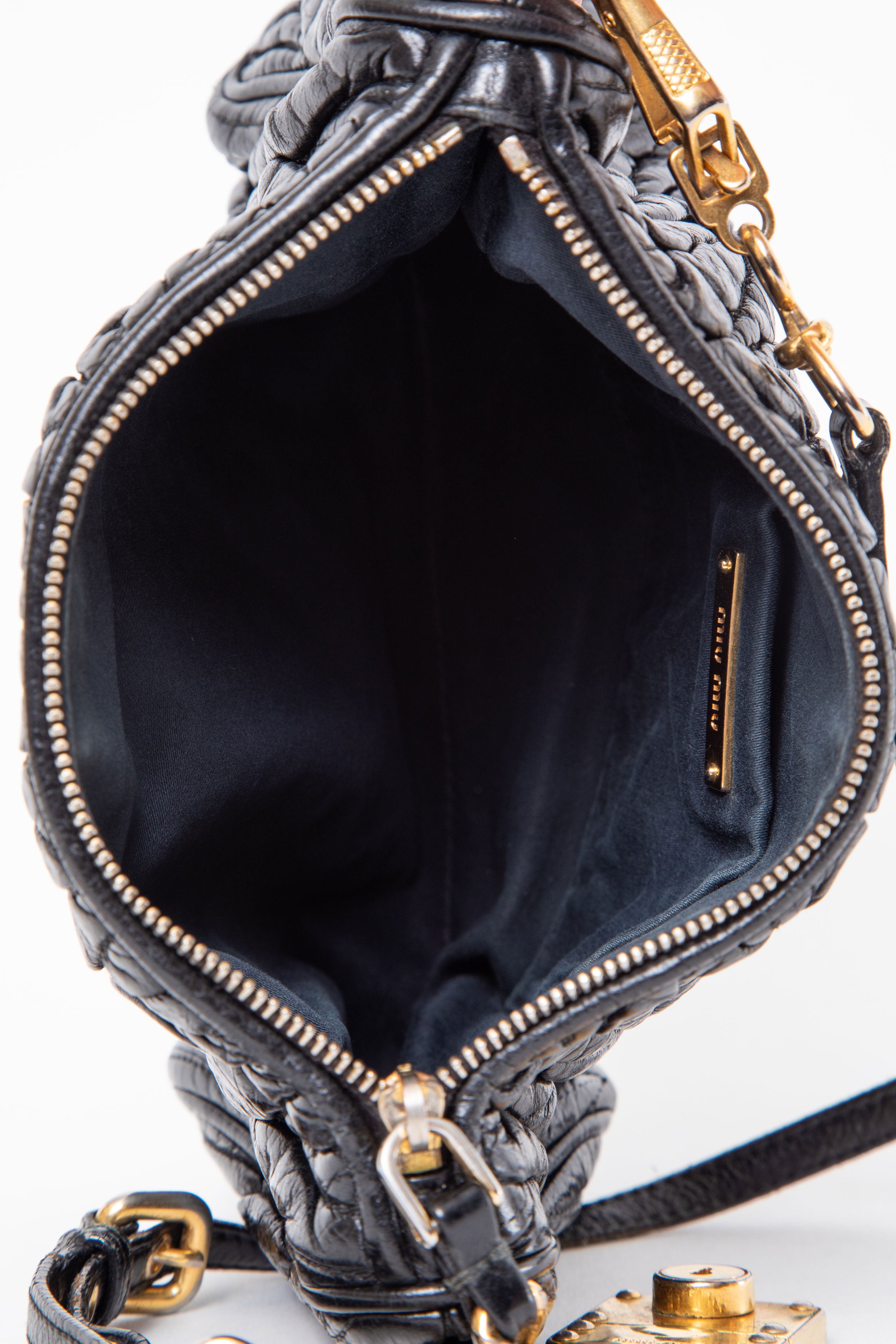 Miu Miu Black Leather Matelasse Shoulder Bag