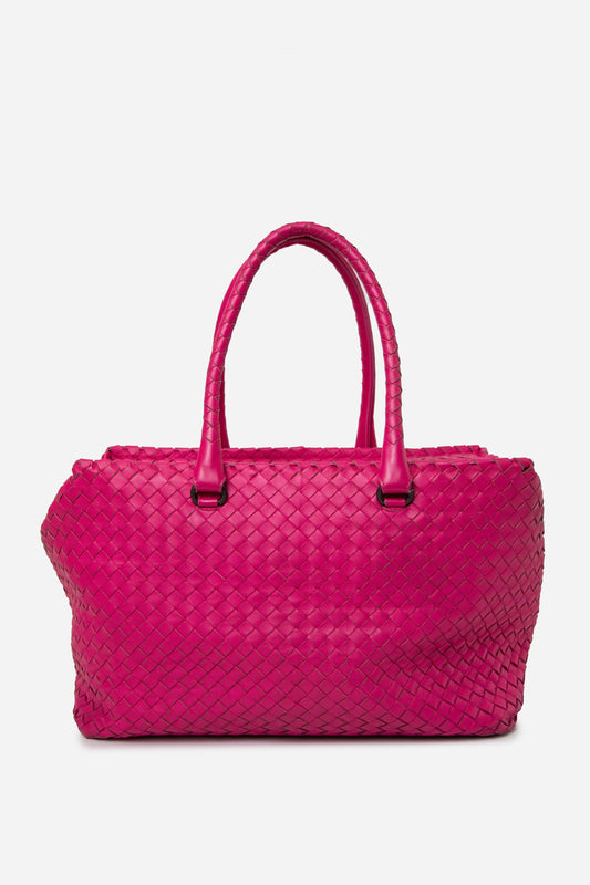 Bottega Veneta Leather Intrecciato Tote Bag Pink