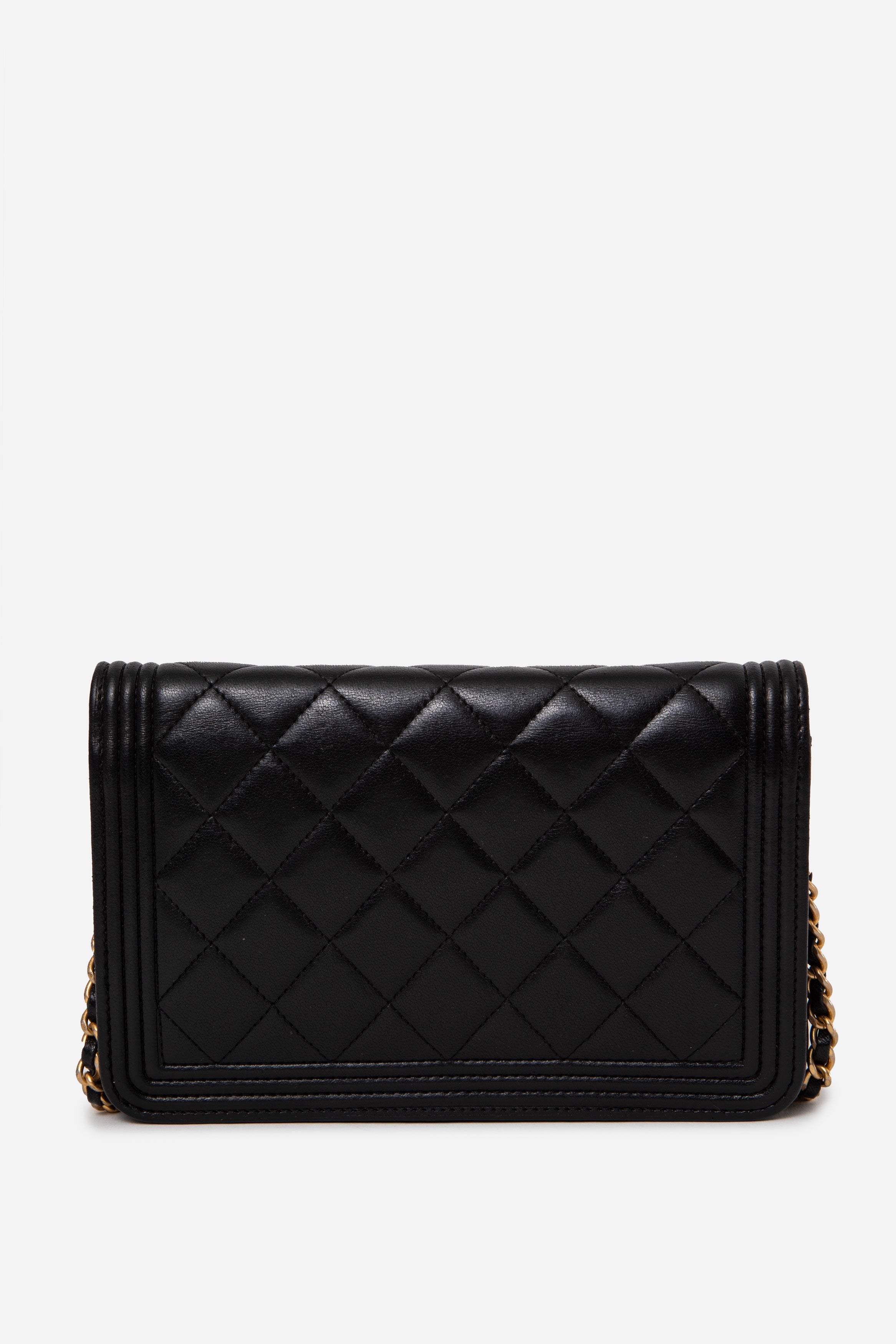 Pre-Owned Chanel 2015-2016 Lambskin Boy Wallet On Chain Black