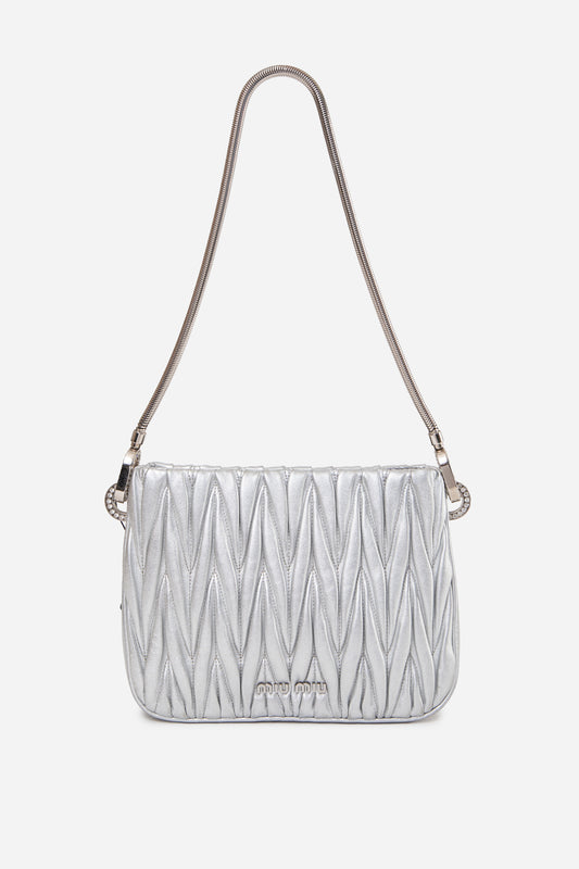 Miu Miu Silver Nappa Matelasse Sassy Shoulder Bag