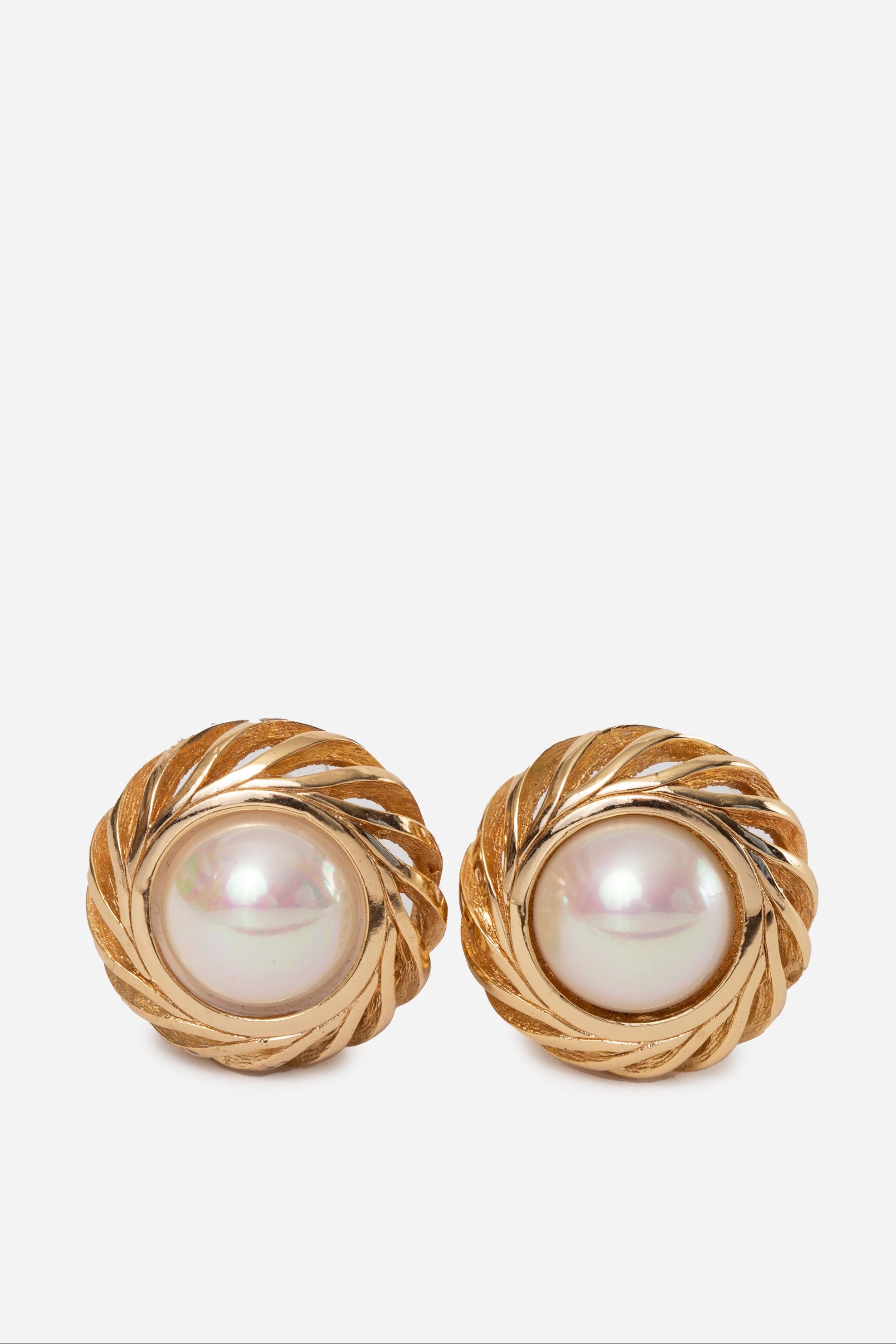 Christian Dior Faux Pearl Button Earrings Clip-On