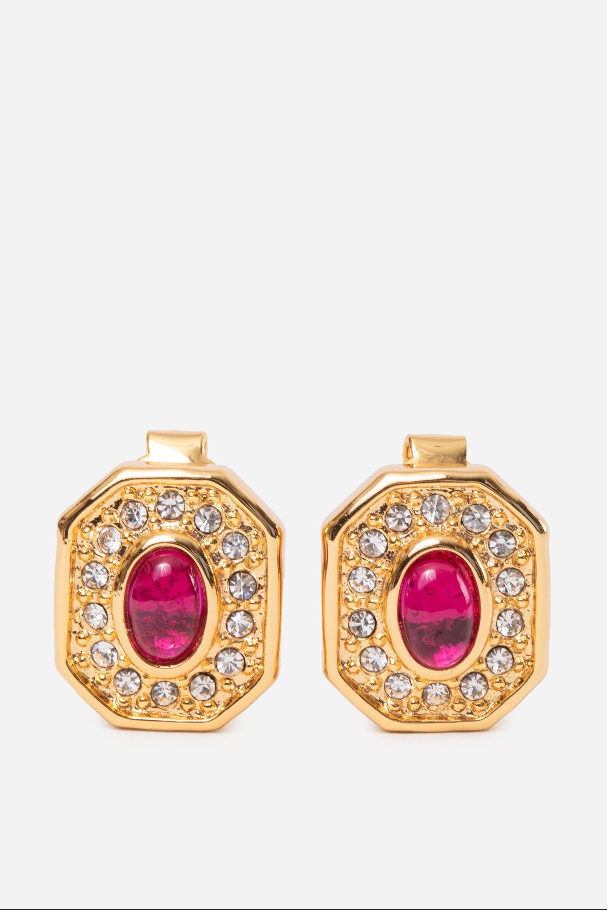 Dior Red Rhinestone Earrings Clip-on
