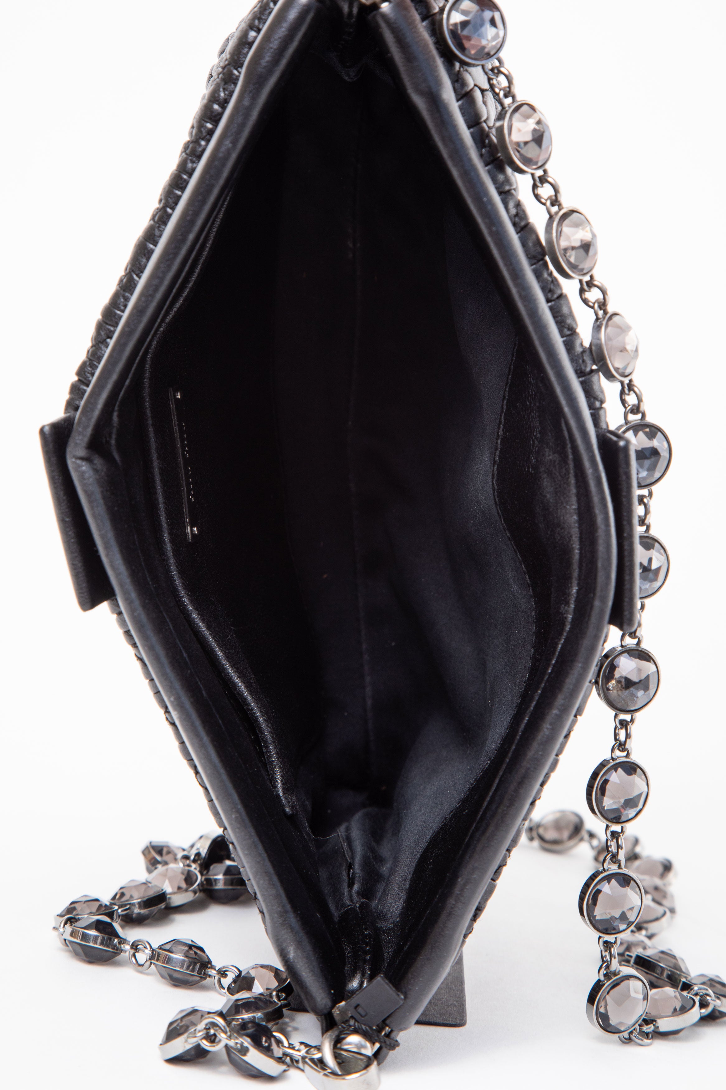 Miu Miu Black Nappa Matelasse Crystal Chain Clutch