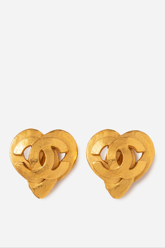 Pre-Owned Chanel 1997 Heart Earrings Clip-On