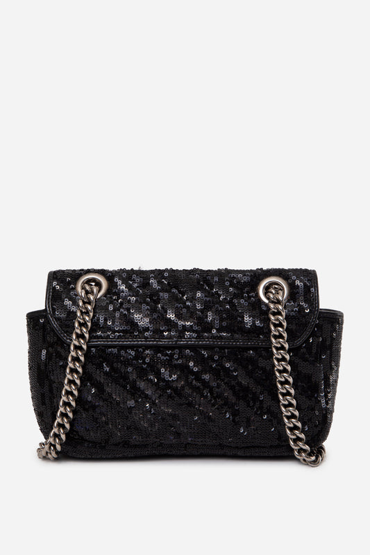 Gucci Black Small Sequin Matelasse Diagonal GG Marmont Shoulder Bag