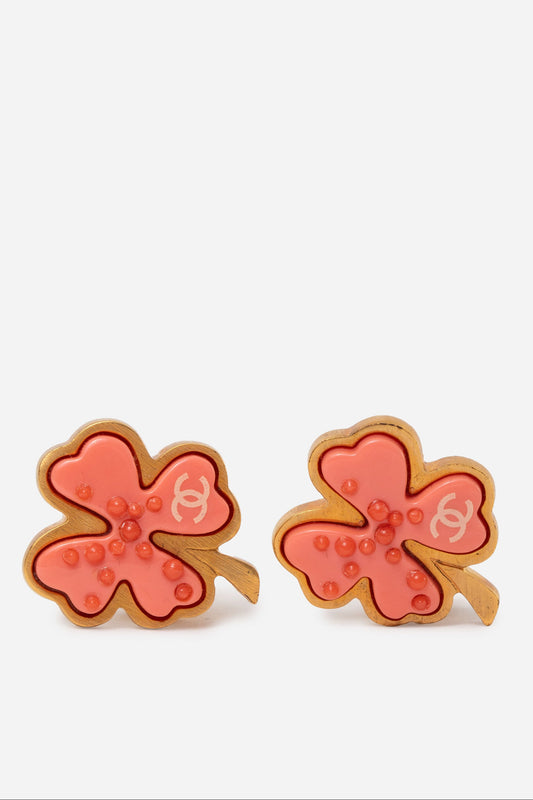 Pre-owned Chanel 2003 Leaf Orange Earrings Clip-On