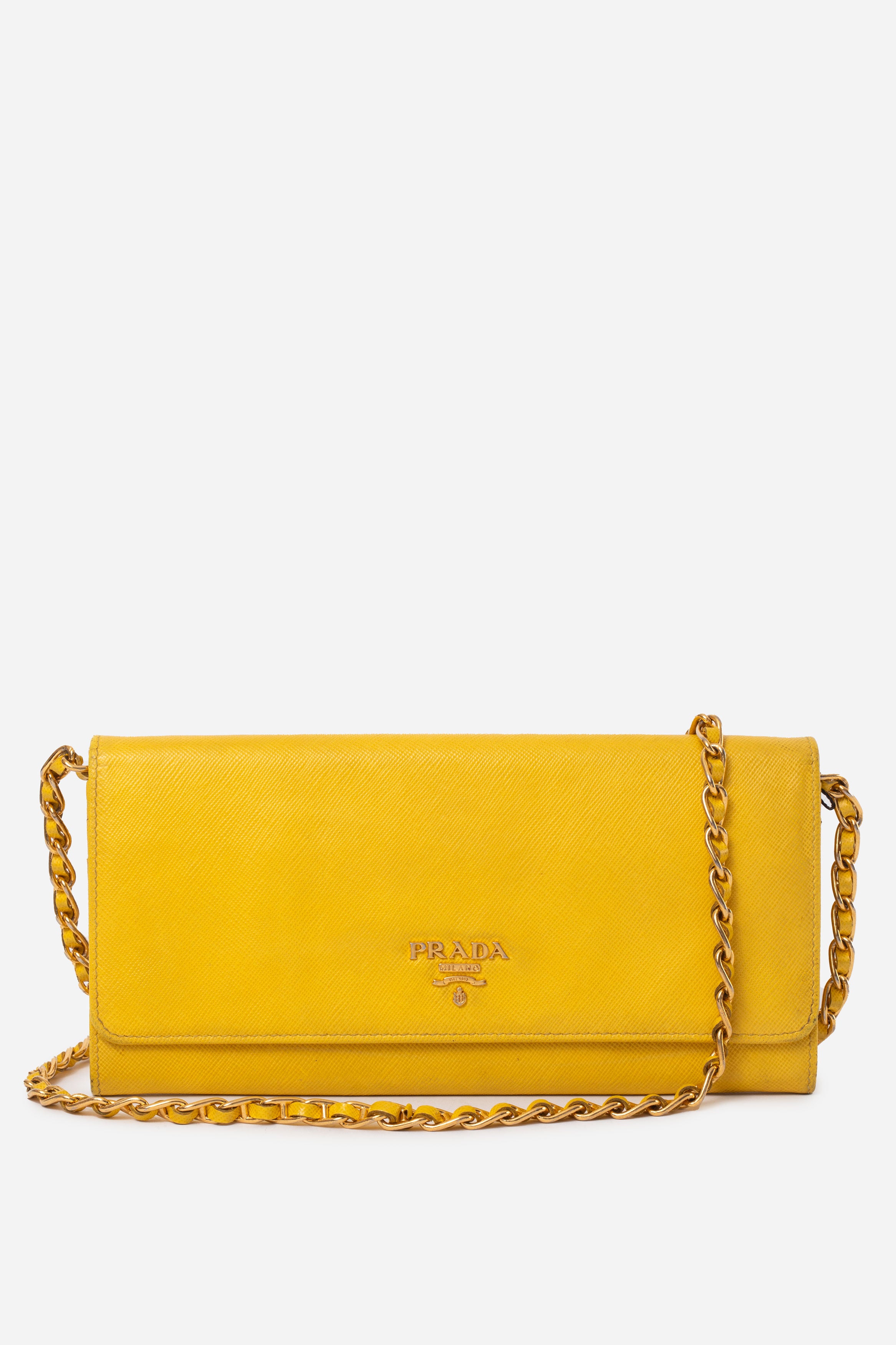 Prada Yellow Calfskin Wallet On Chain