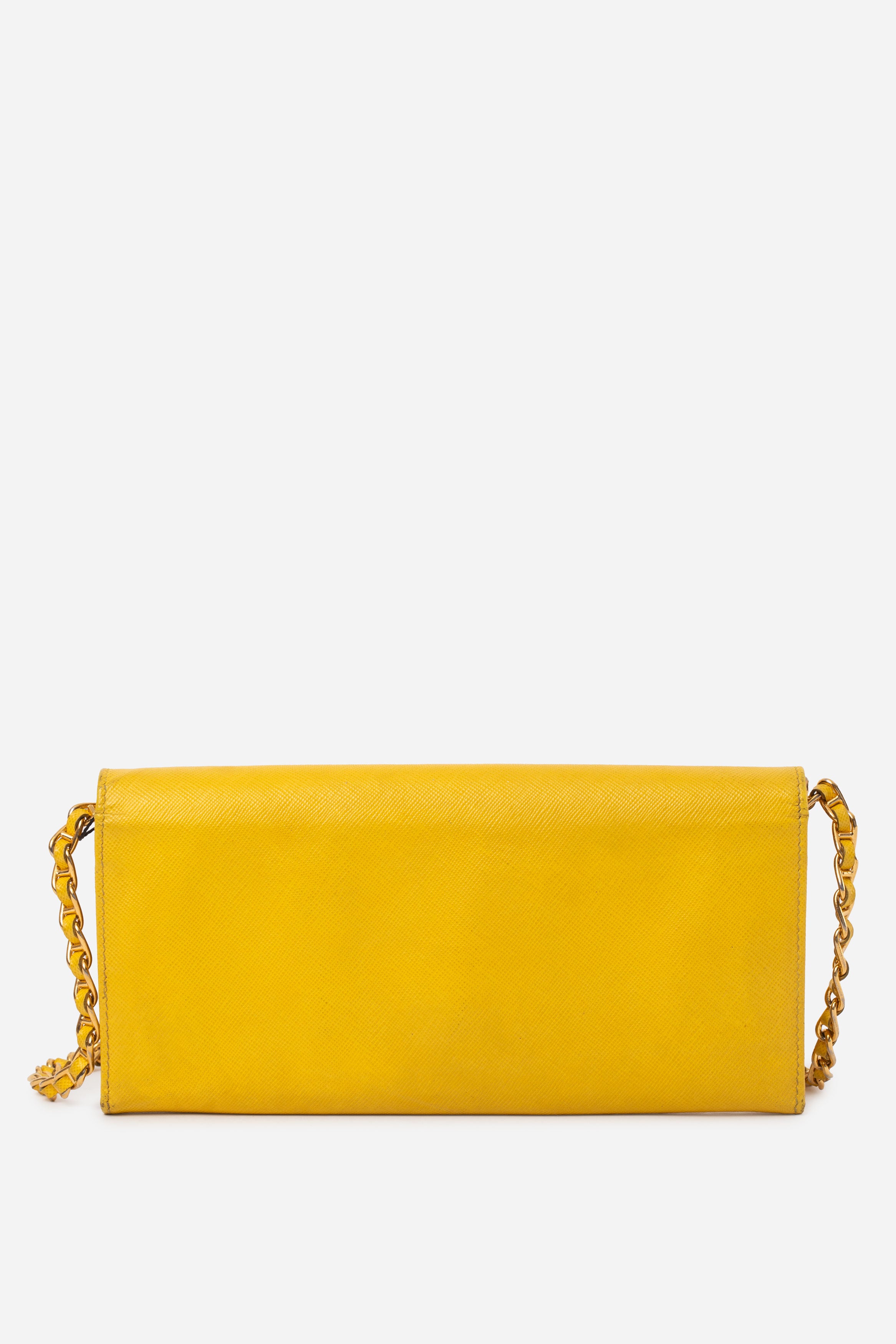 Prada Yellow Calfskin Wallet On Chain