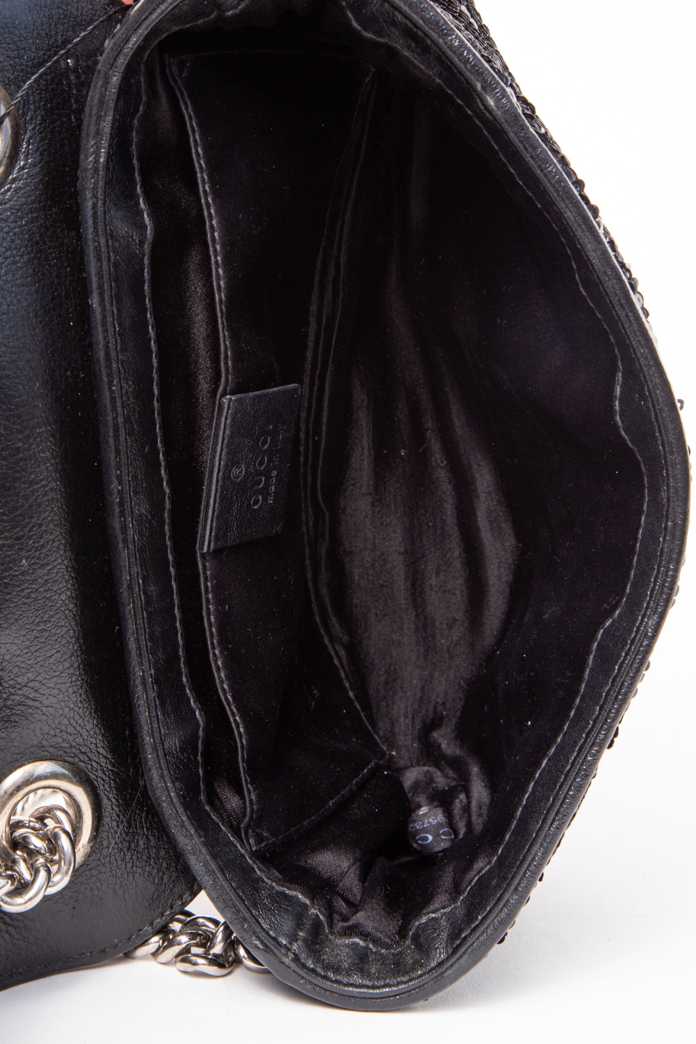 Gucci Black Small Sequin Matelasse Diagonal GG Marmont Shoulder Bag