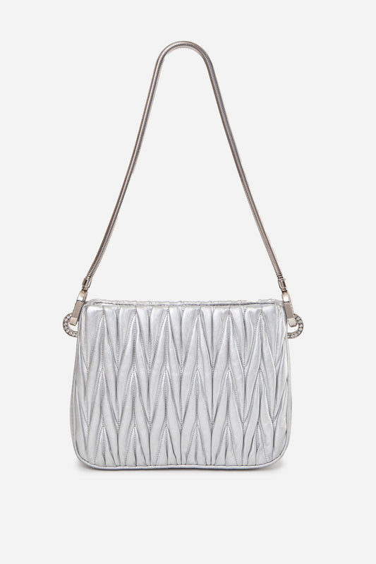 Miu Miu Silver Nappa Matelasse Sassy Shoulder Bag