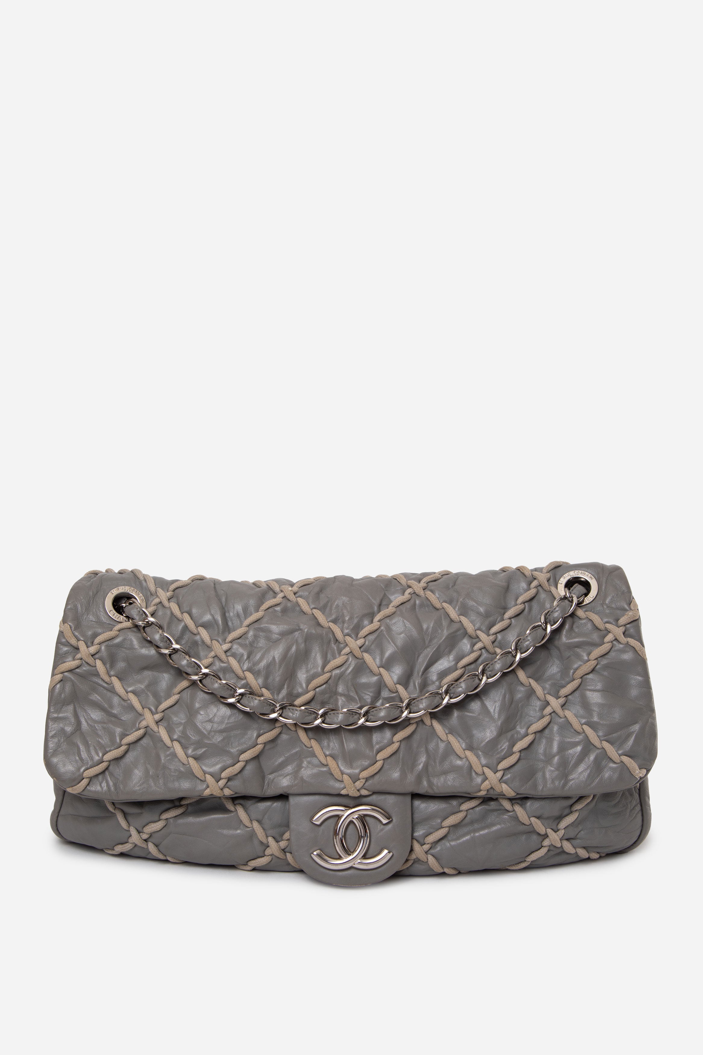 Pre-Owned Chanel 2010 Grey Calfskin Ultra Stitch Oversized Flap