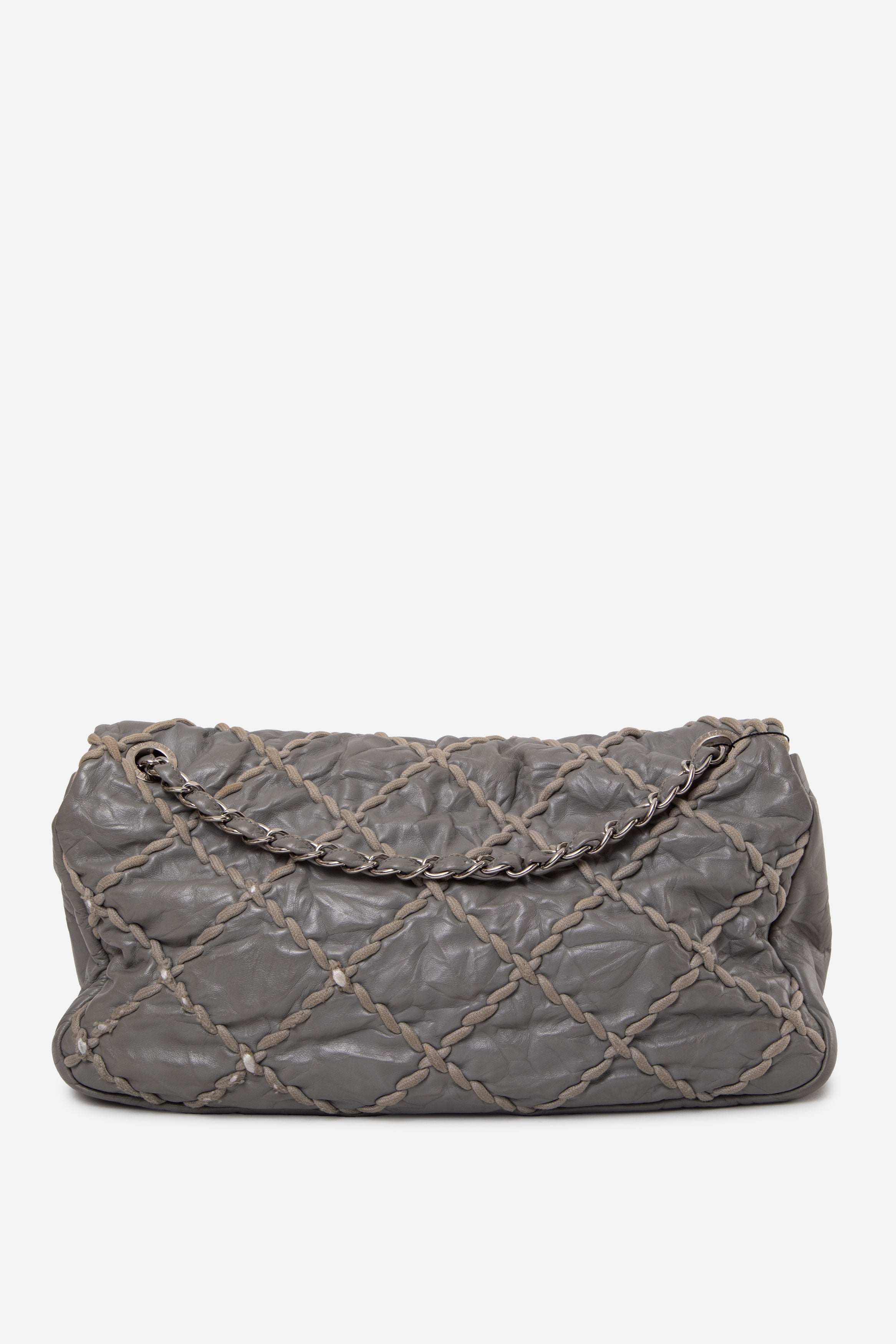 Pre-Owned Chanel 2010 Grey Calfskin Ultra Stitch Oversized Flap