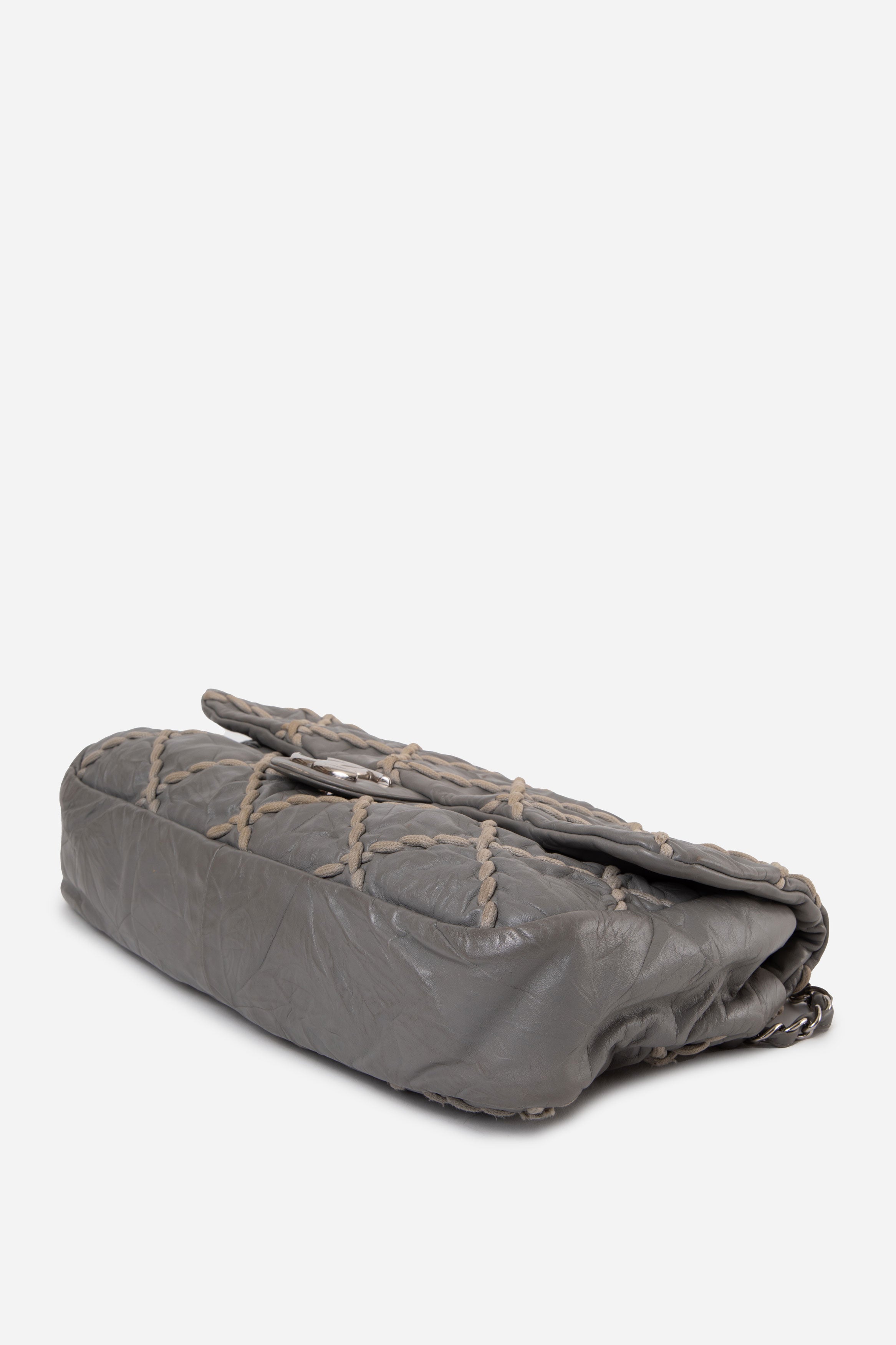 Pre-Owned Chanel 2010 Grey Calfskin Ultra Stitch Oversized Flap