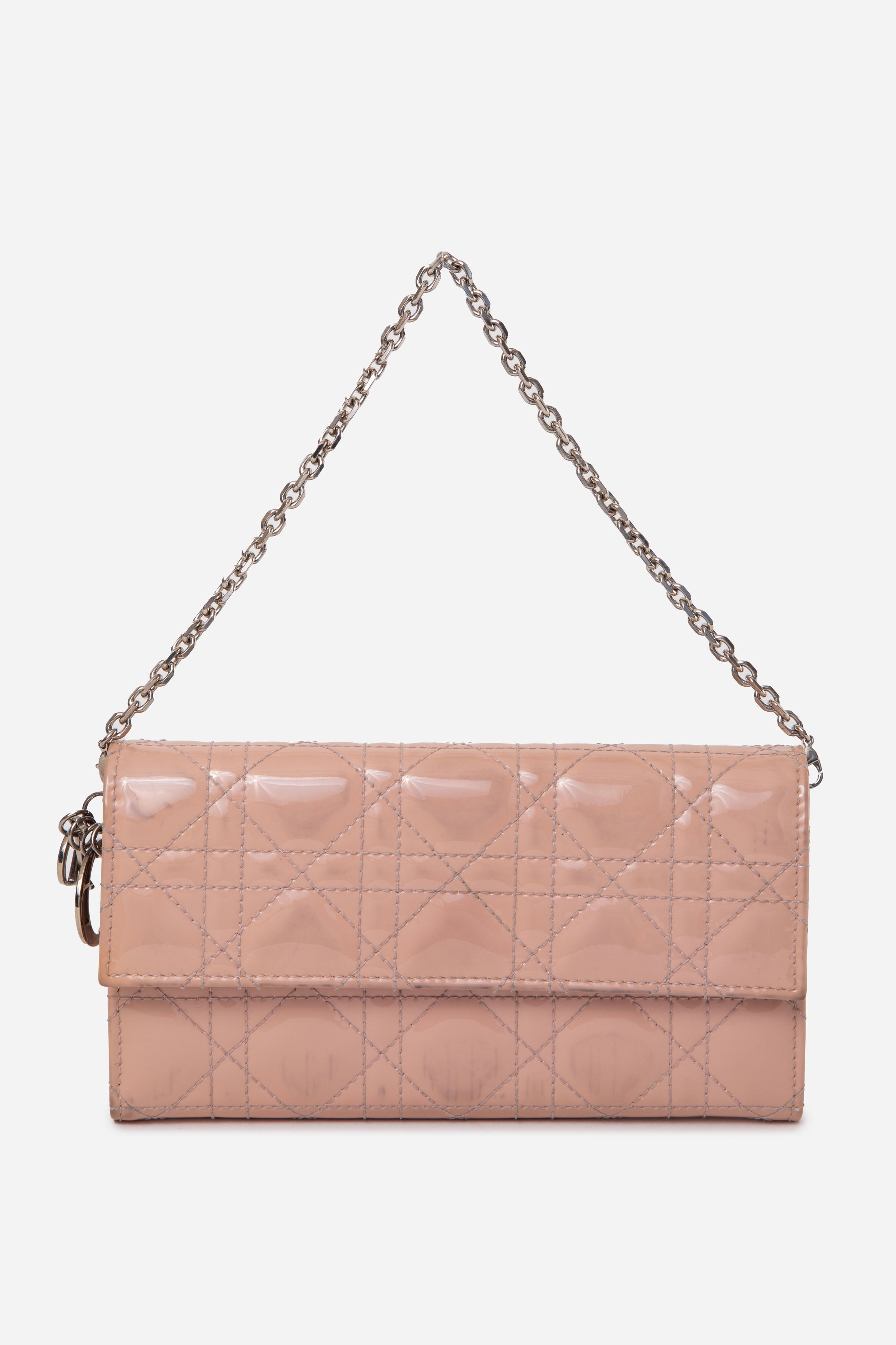 Christian Dior Beige Patent Cannage Rendezvous Chain Wallet